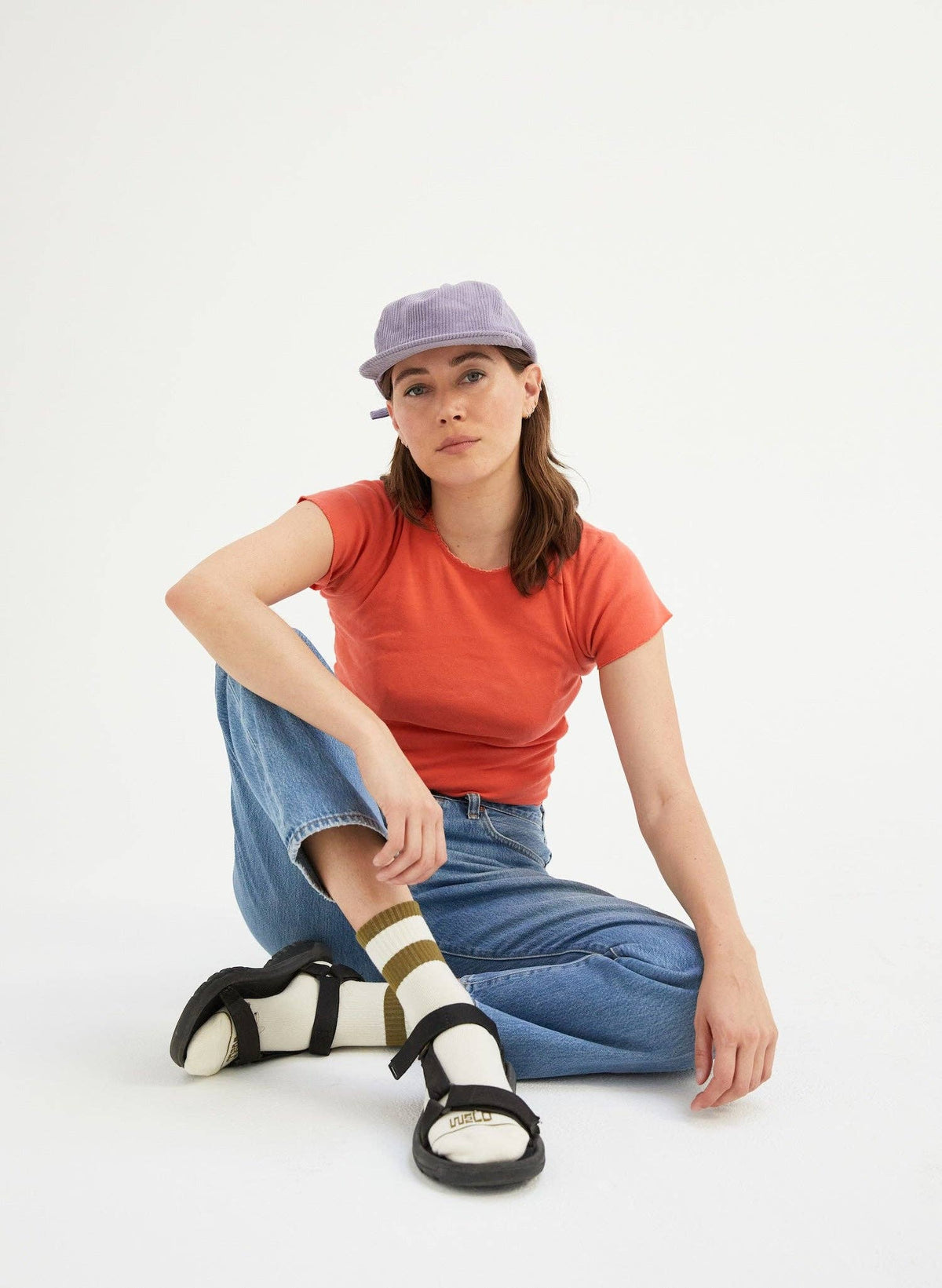Womens Striped Quarter Socks: Rust / Womens