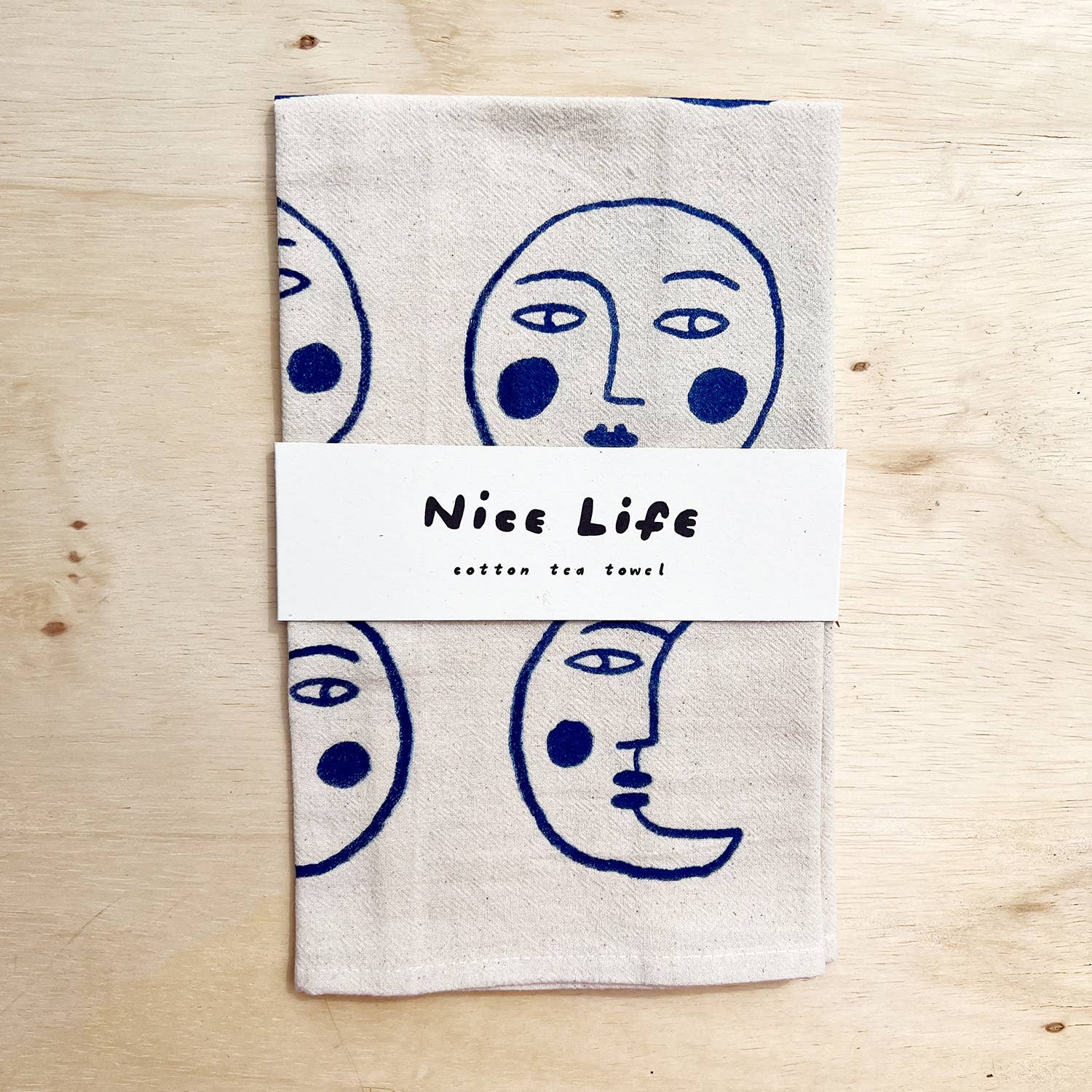 Moon tea towel: Blue