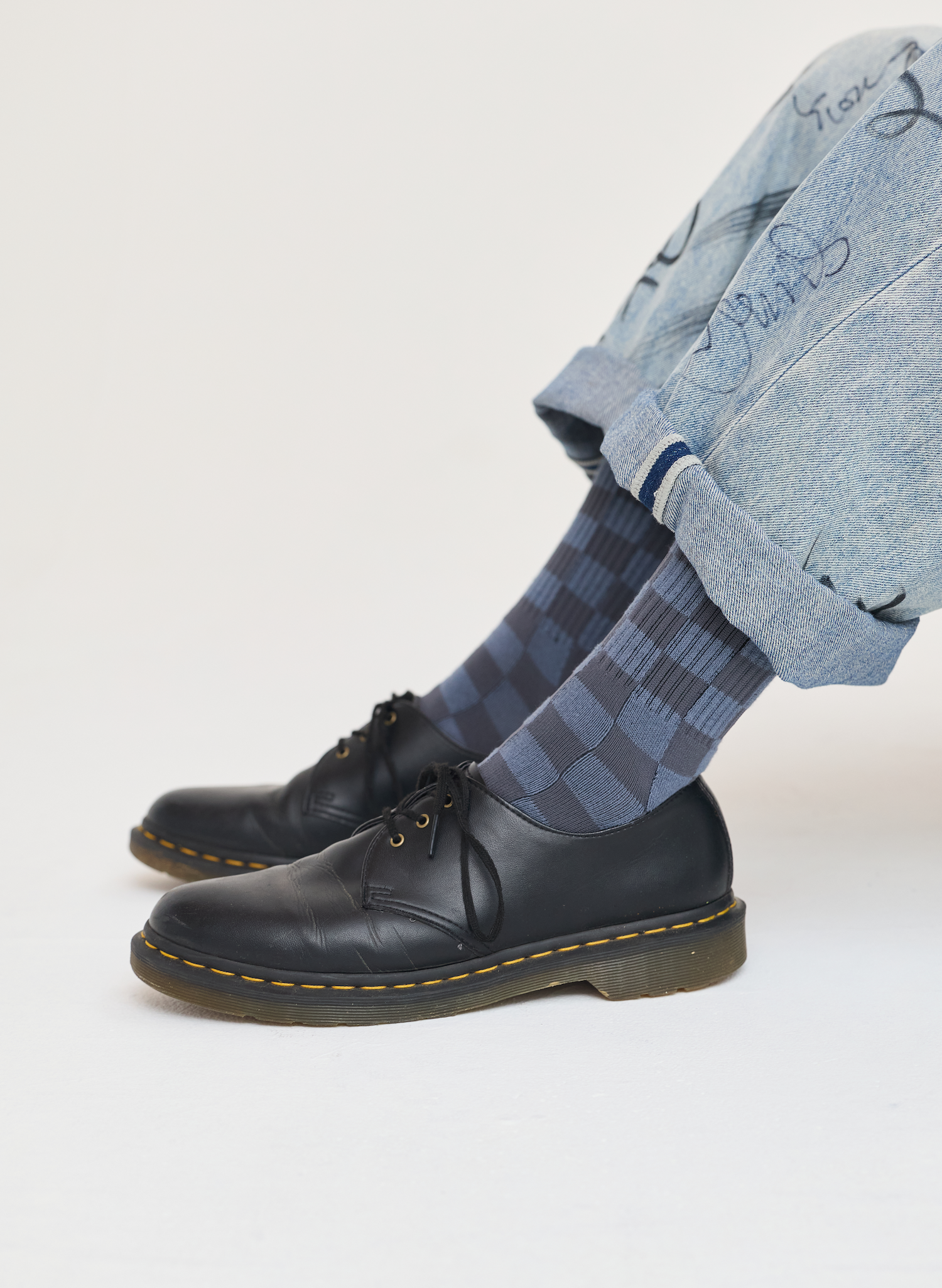 Tonal Checkerboard Crew Socks: Cactus