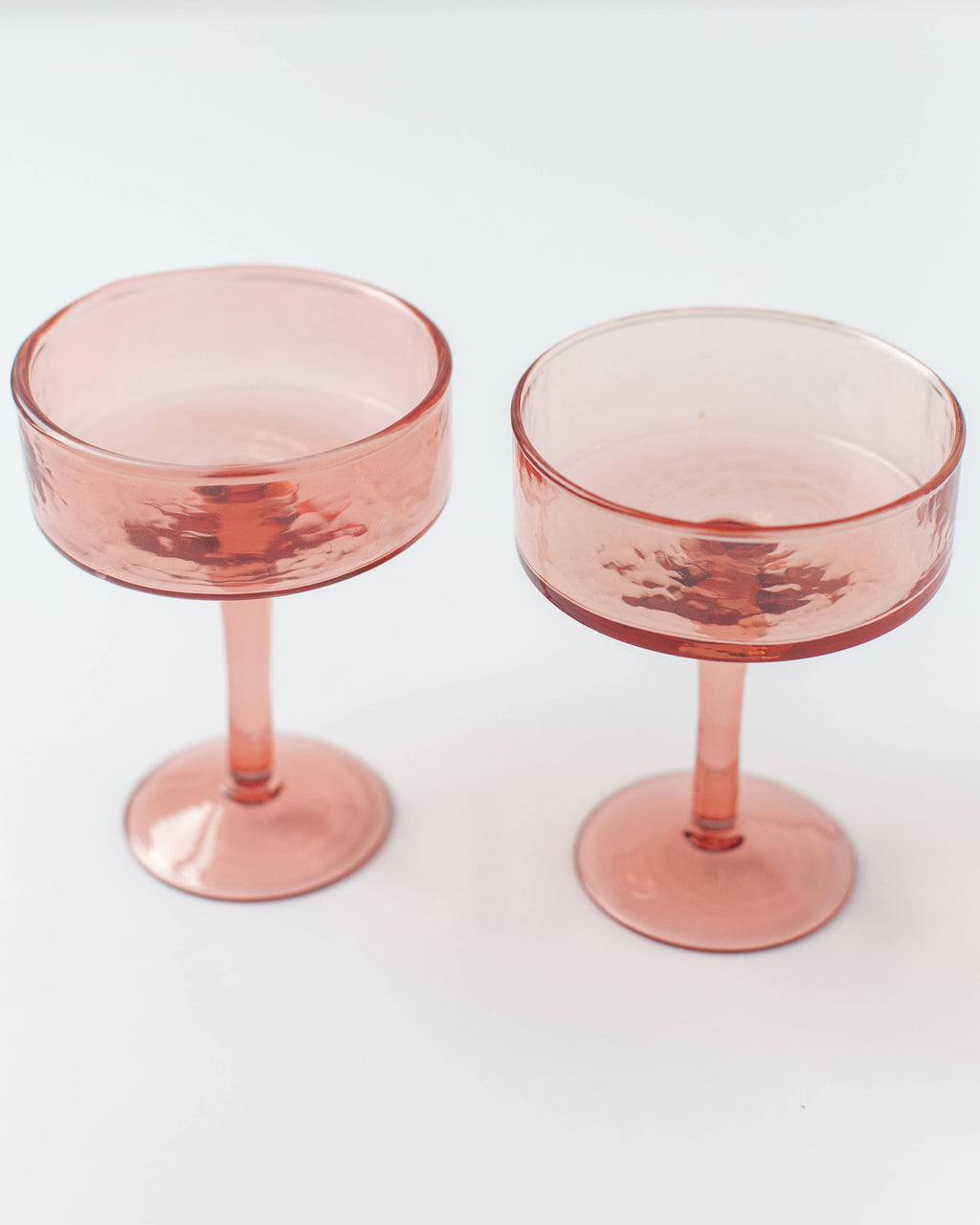 Handblown Hammered Coupe Cocktail Glass Pair: Clear