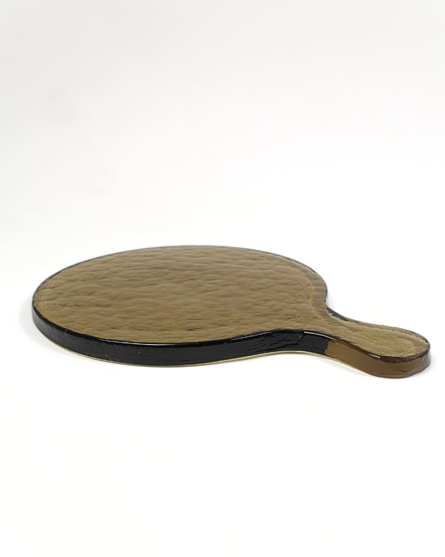 Hammered Glass Round Serving Board: Smoke
