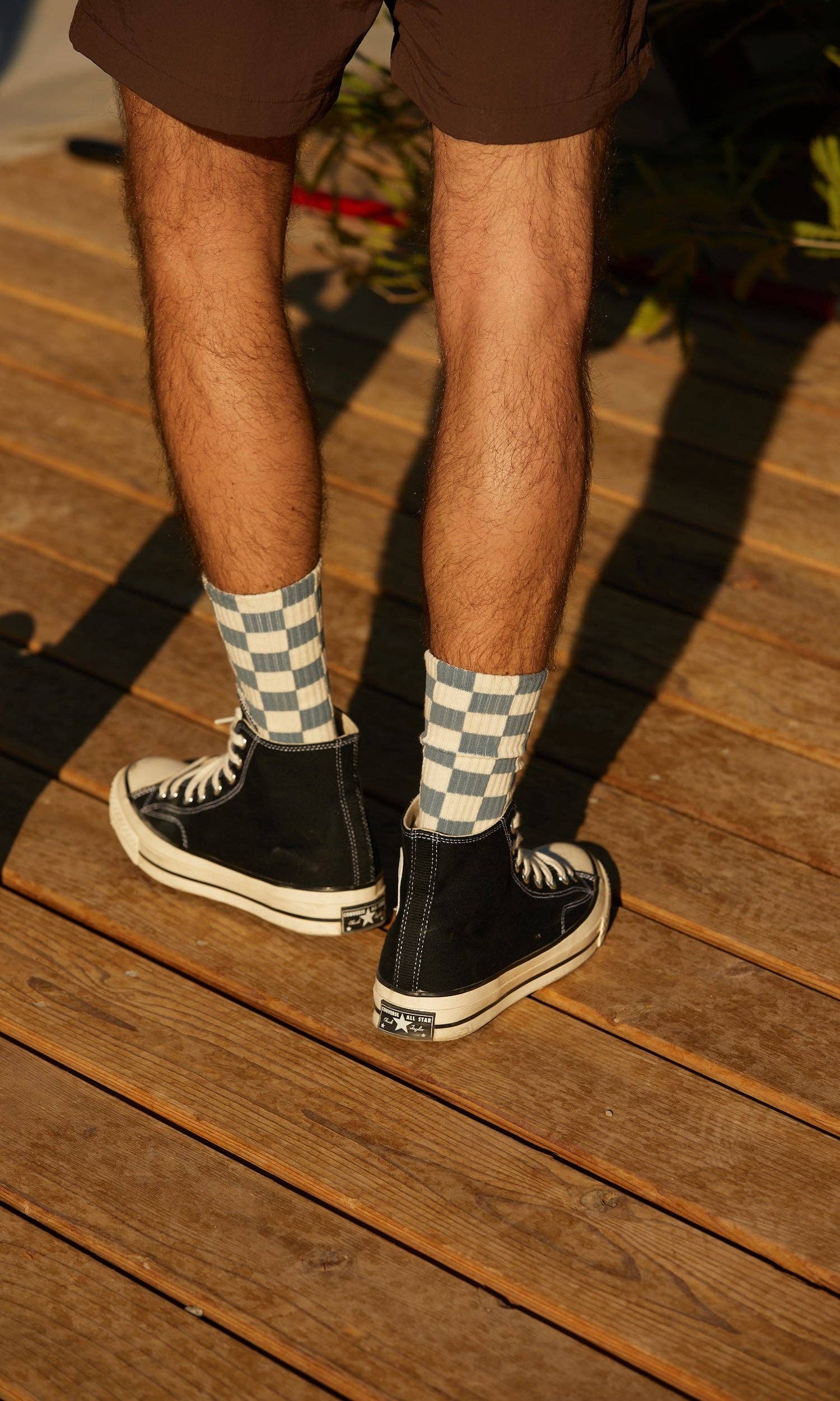 Checkerboard Crew Socks: Slate & Cream