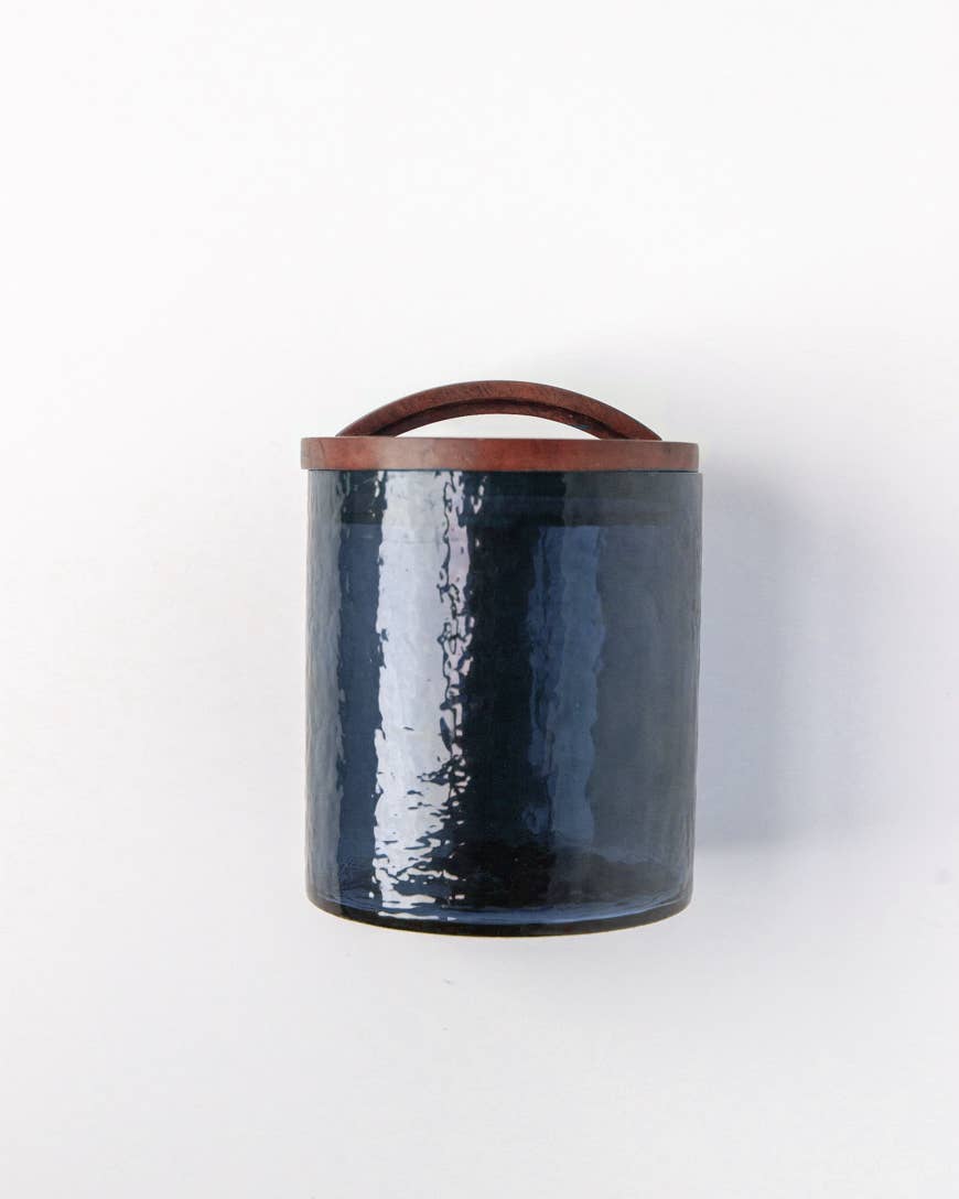 Handblown Hammered Glass Canisters: Blue / Small