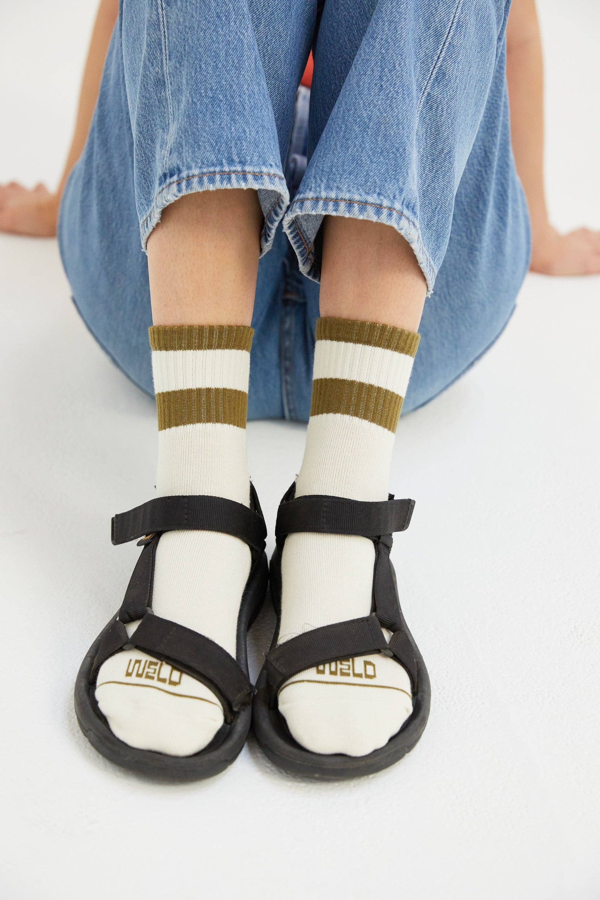 Womens Striped Quarter Socks: Cactus / Womens
