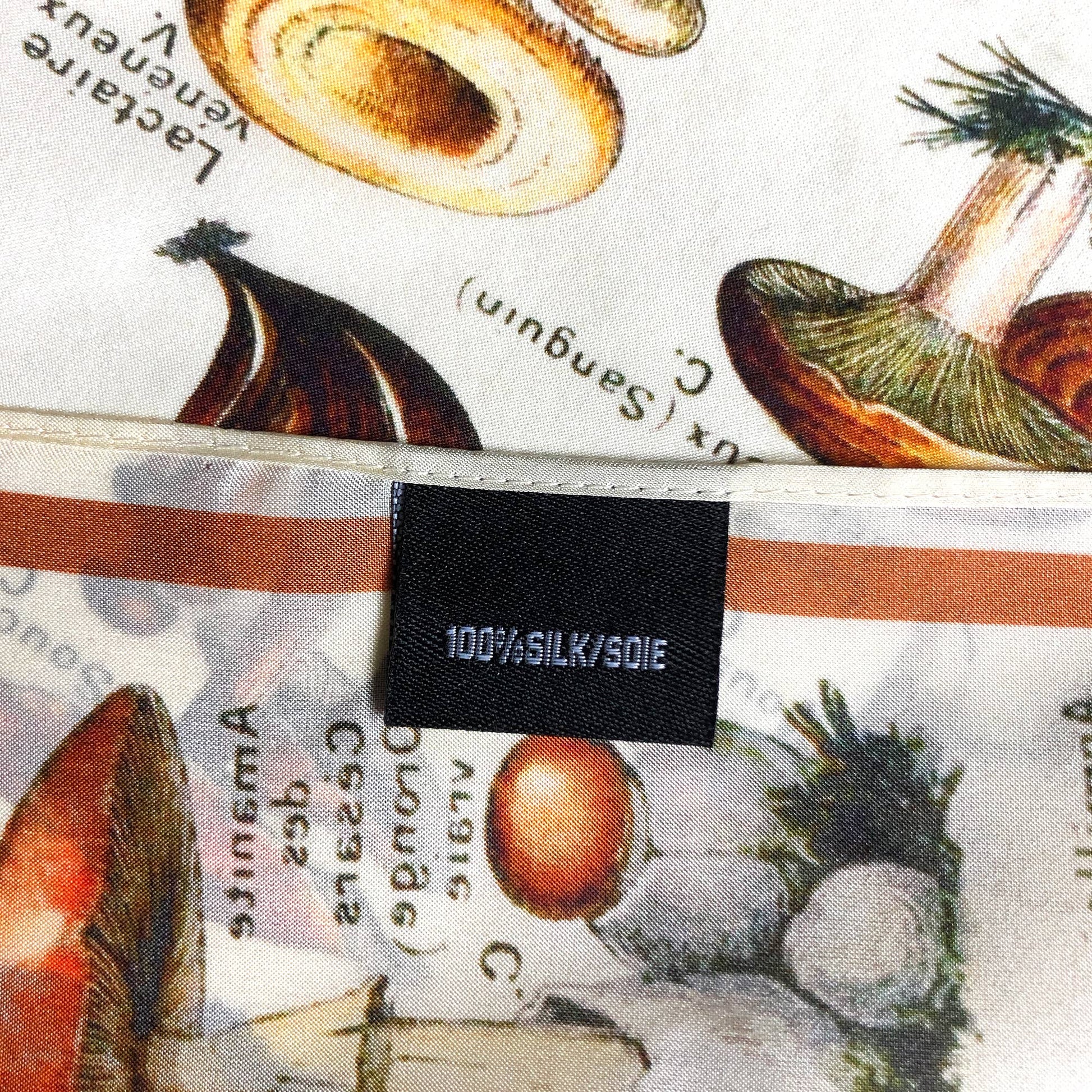 100% Silk Scarf Vintage Mushroom Bandana Tapestry: 17" x 17"