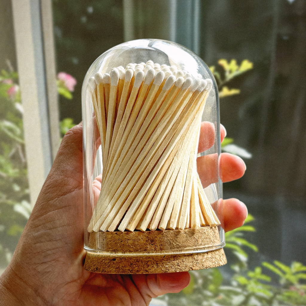 4" Matches in Premium Glass Cloche - Color of Your Choice: Black Tip