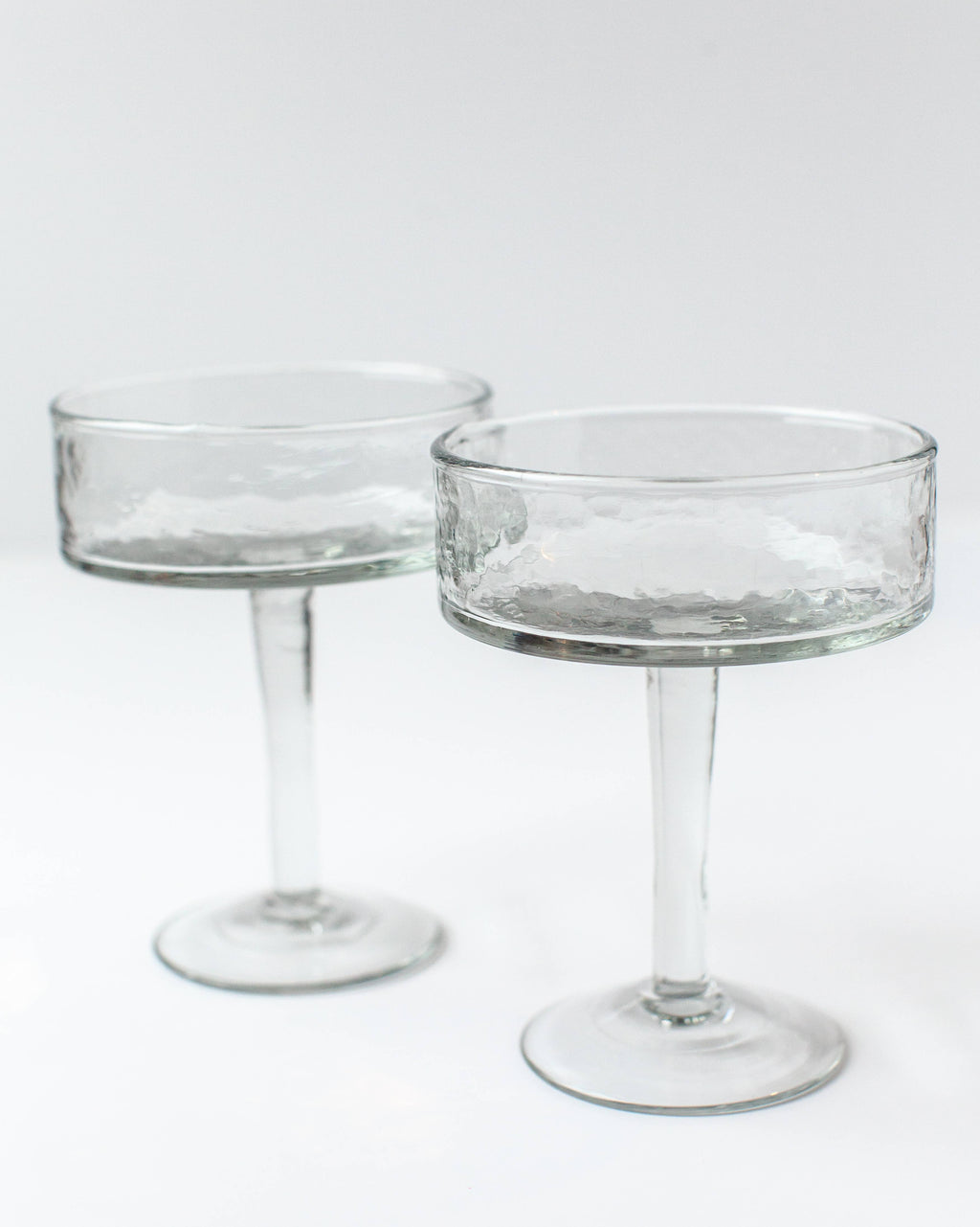 Handblown Hammered Coupe Cocktail Glass Pair: Amber