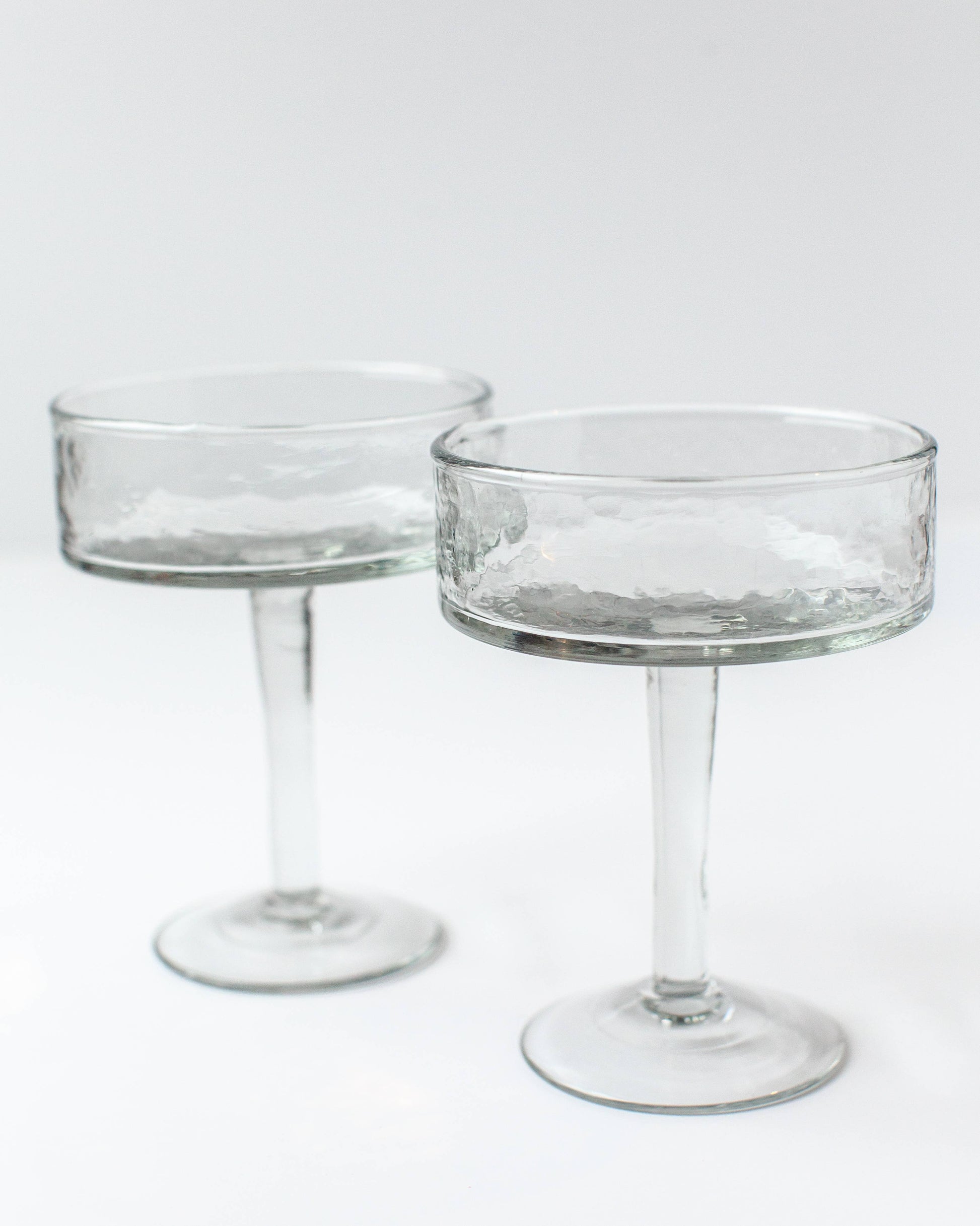 Handblown Hammered Coupe Cocktail Glass Pair: Amber