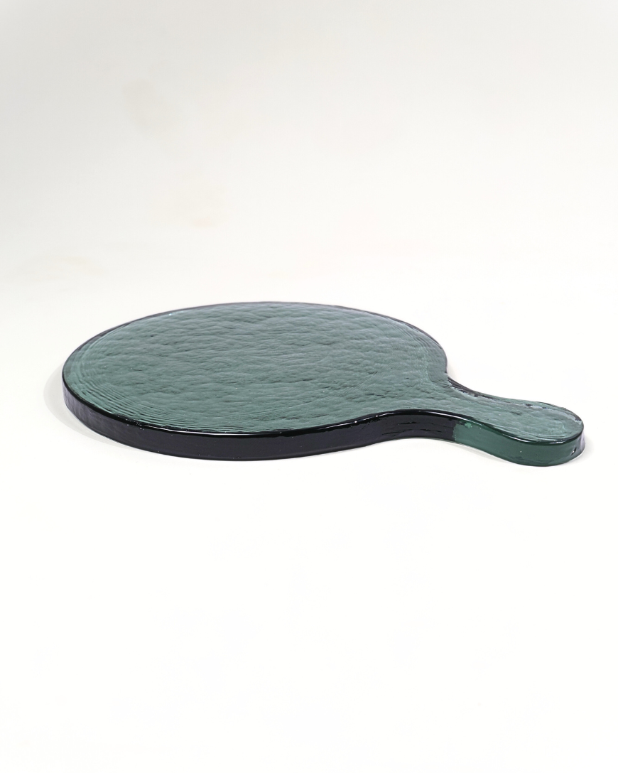 Hammered Glass Round Serving Board: Smoke