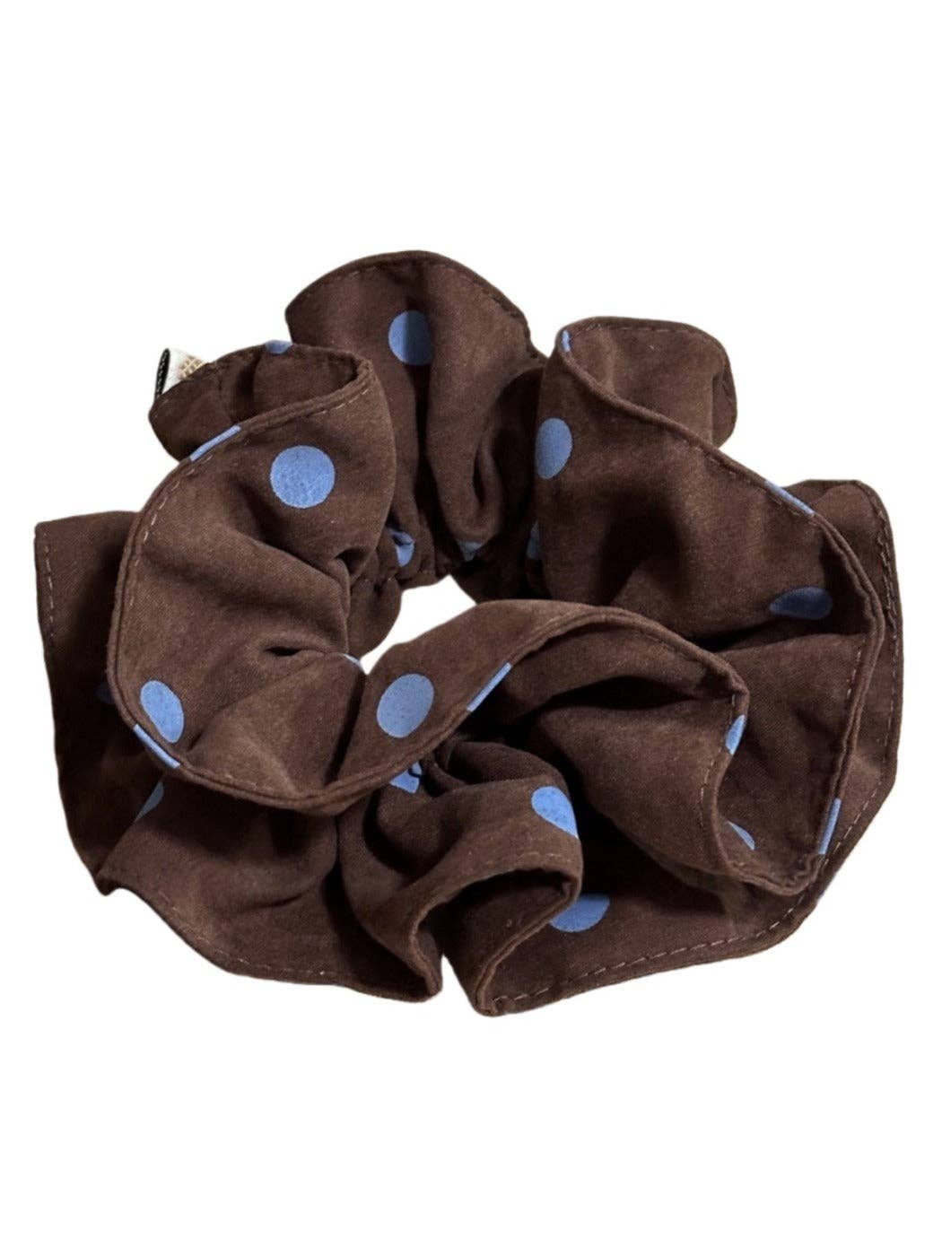 Gifty - Elegant Blue Polka Dot Hair Scrunchie: Brown1485