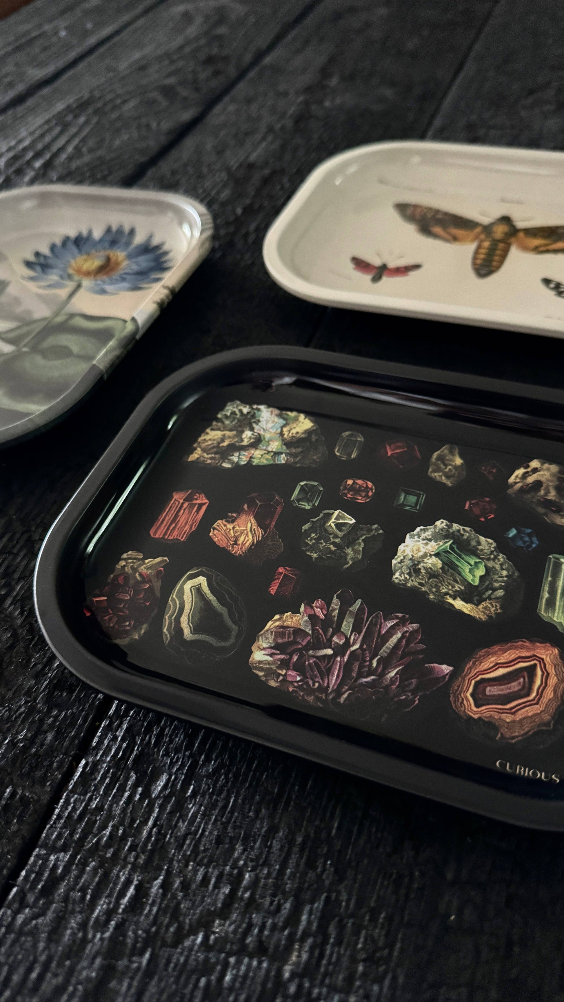 Small Metal Dark Gemstones Crystals Catchall Tray / Geology