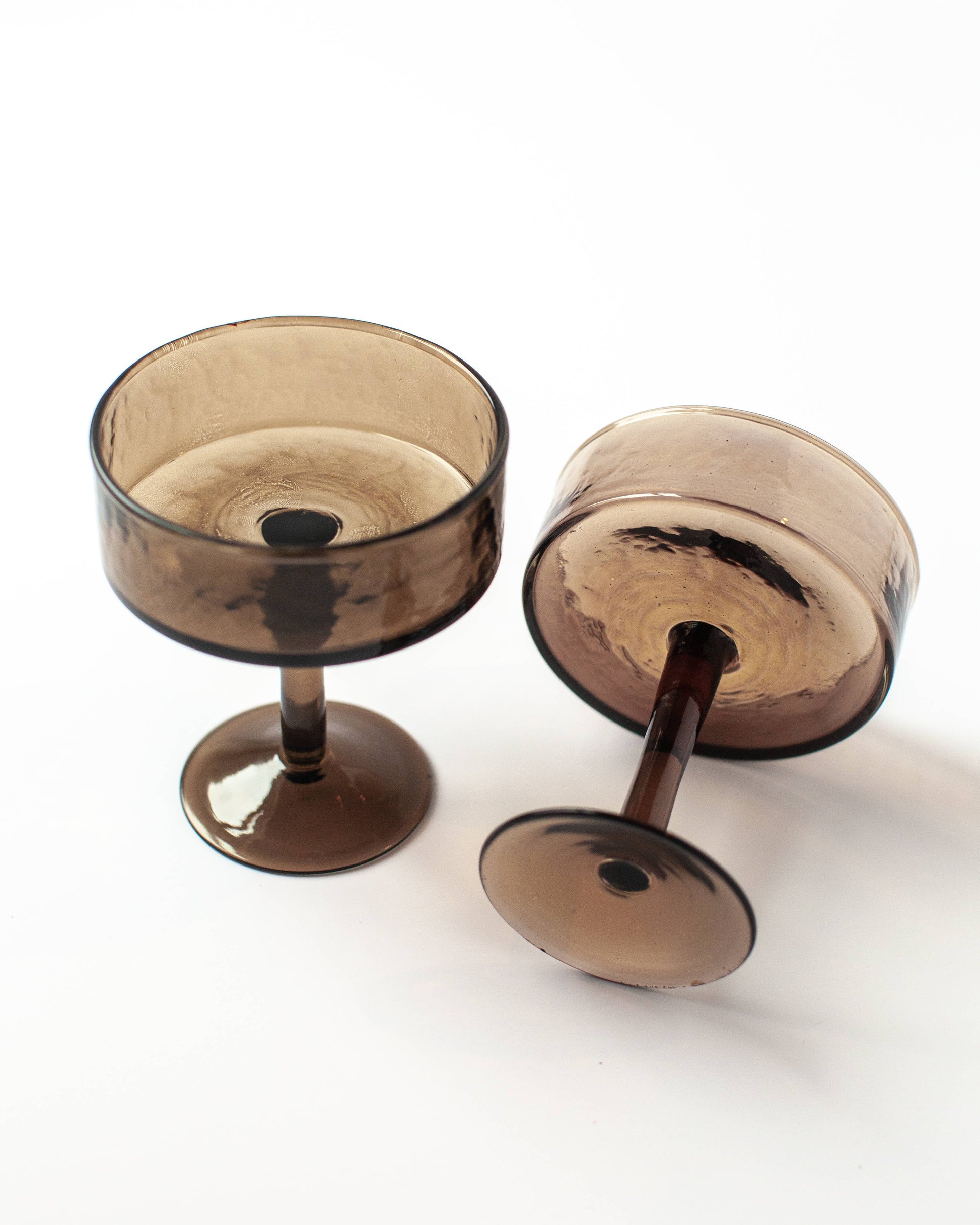 Handblown Hammered Coupe Cocktail Glass Pair: Blue