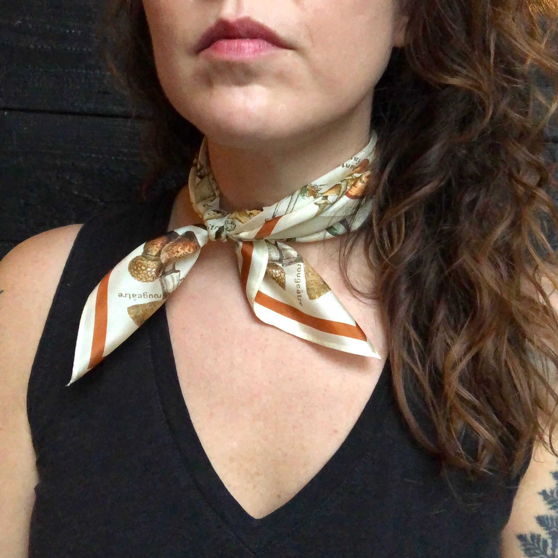 100% Silk Scarf Vintage Mushroom Bandana Tapestry: 17" x 17"