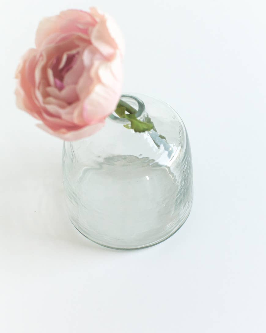 Bella Handblown Hammered Glass Bud Vase: Clear