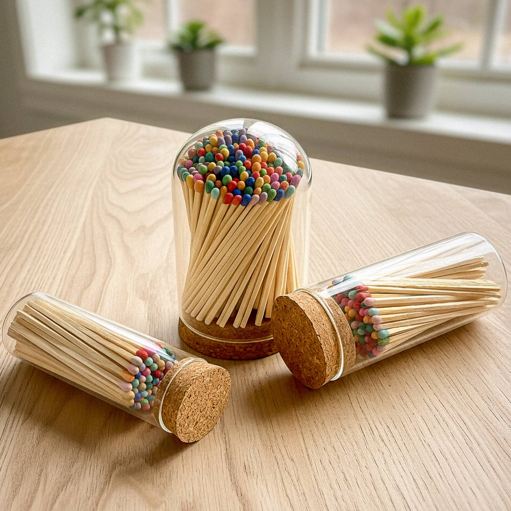 4" Matches in Premium Glass Cloche - Color of Your Choice: Cherry Red