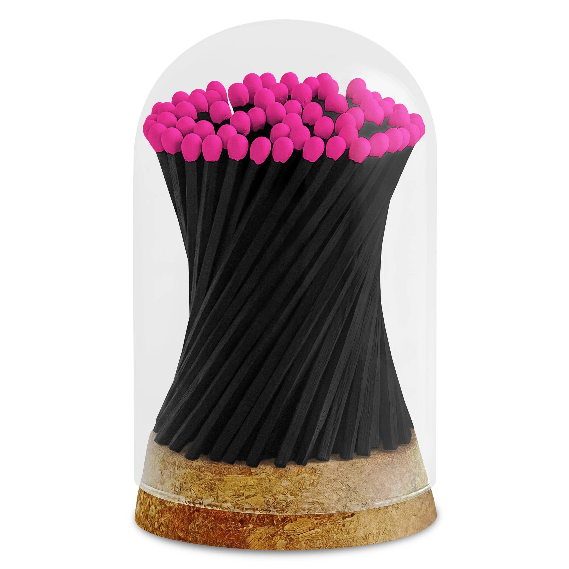 4" Matches in Premium Glass Cloche - Color of Your Choice: Black Tip