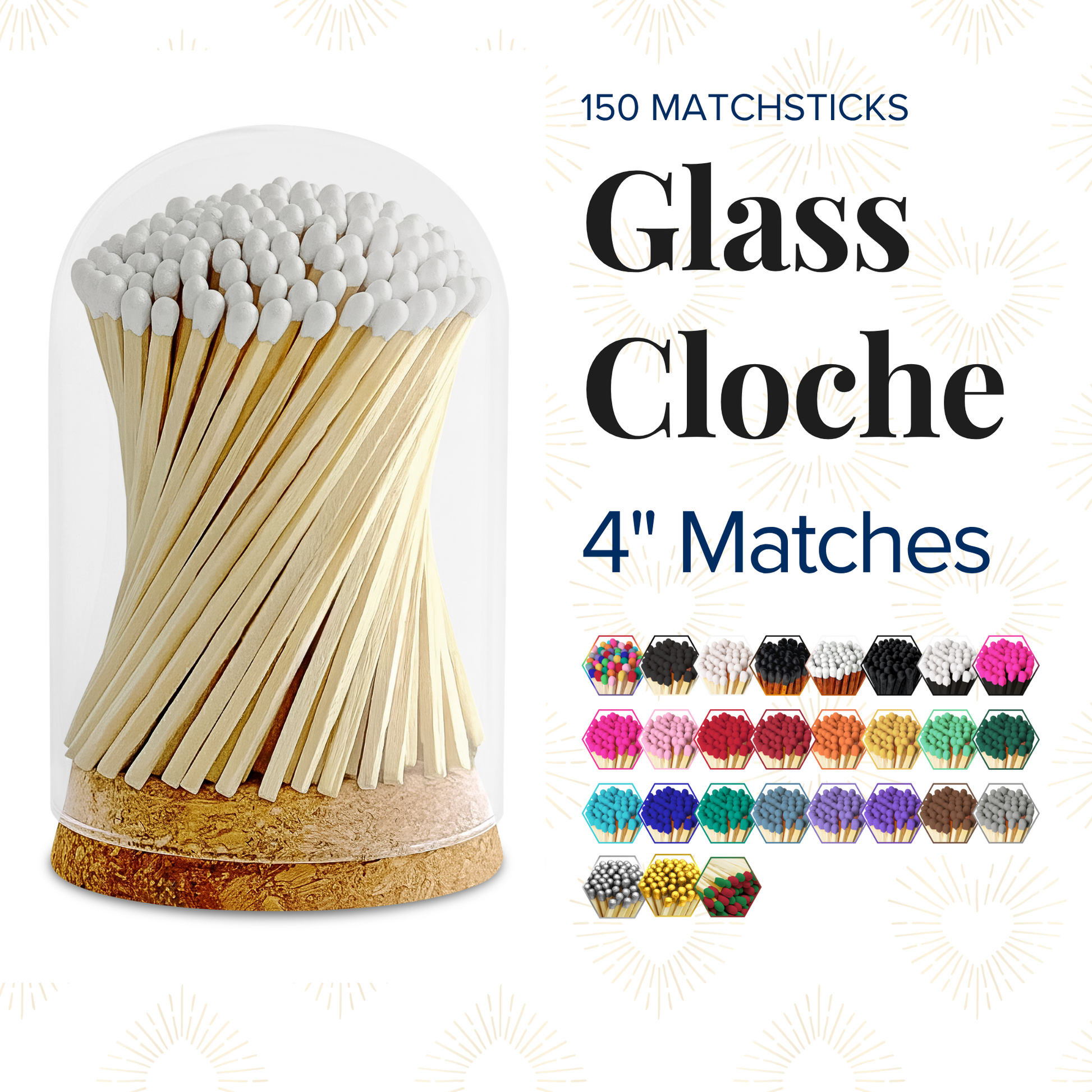 4" Matches in Premium Glass Cloche - Color of Your Choice: Rainbow