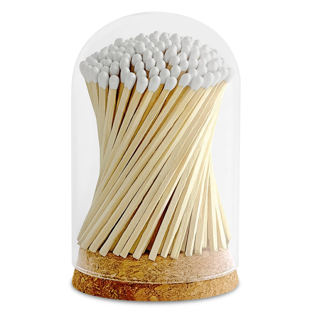 4" Matches in Premium Glass Cloche - Color of Your Choice: Black Tip