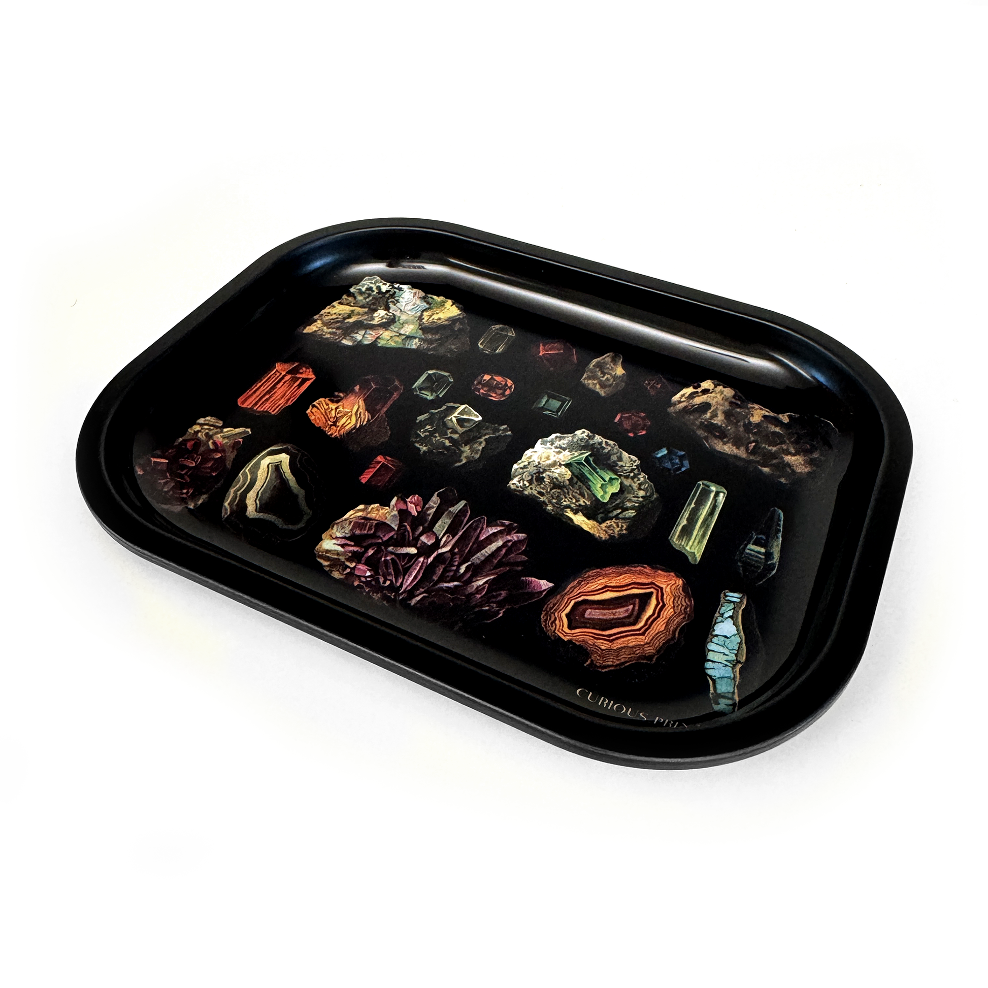 Small Metal Dark Gemstones Crystals Catchall Tray / Geology