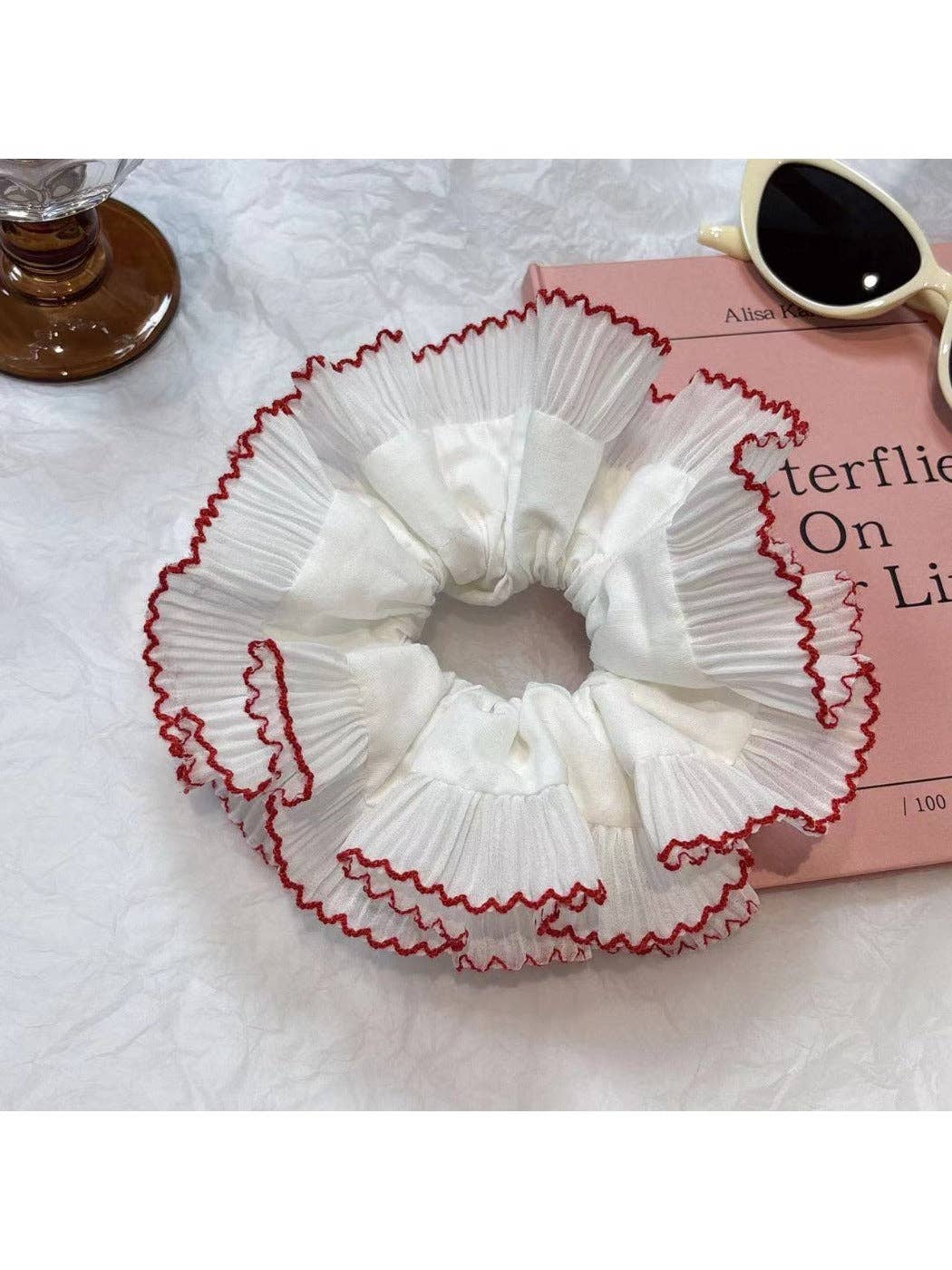 Gifty - Ruffled Lace Scrunchie: 1007#Red