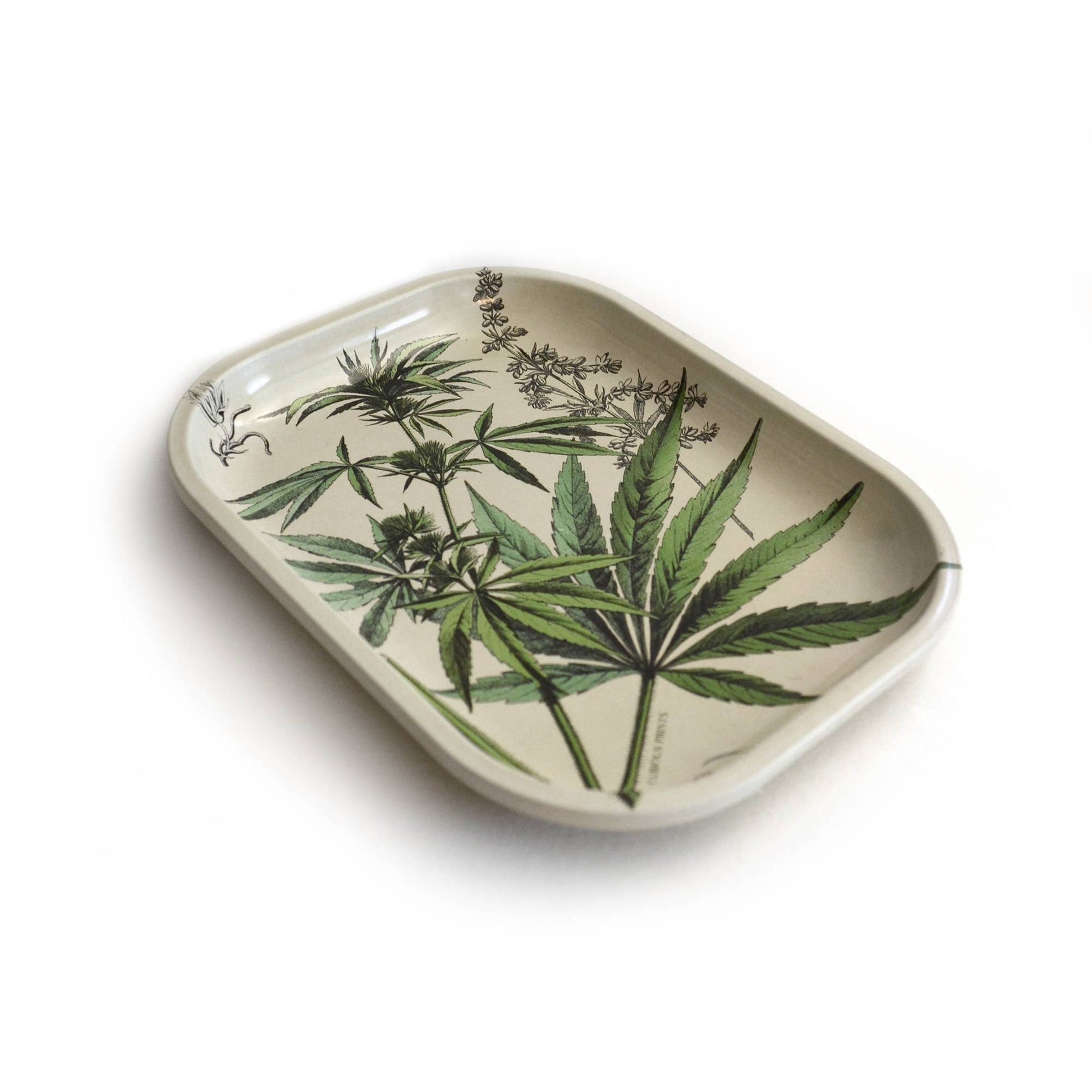 Small Metal Cannabis Decorative Tray / Vintage Botanical