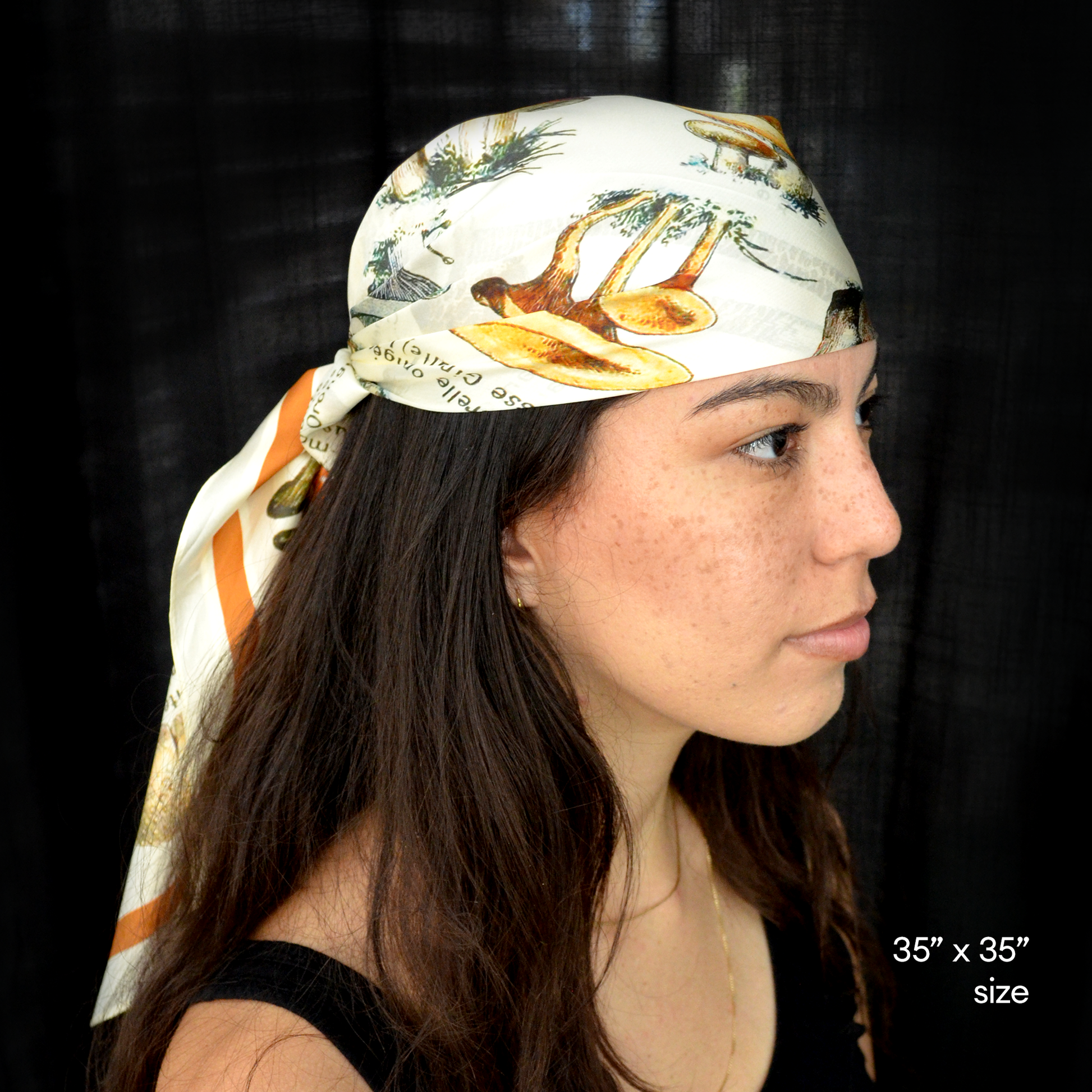 100% Silk Scarf Vintage Mushroom Bandana Tapestry: 17" x 17"