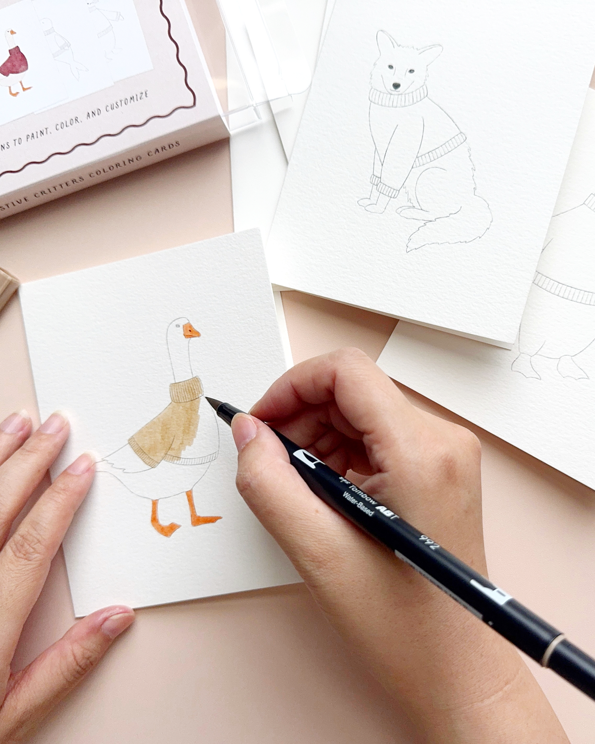 Festive Critters — DIY Coloring/Watercolor Greeting Cards