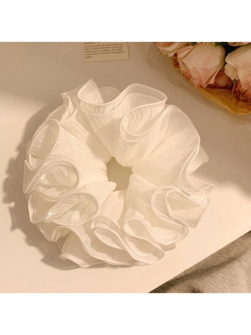 Gifty - Elegant White Ruffled Scrunchie: White