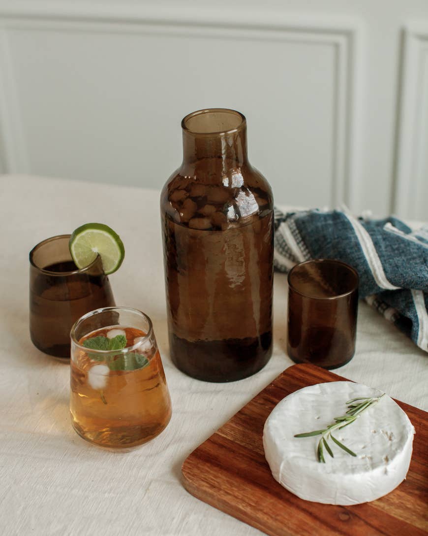 Handblown Hammered Glass Carafe: Clear