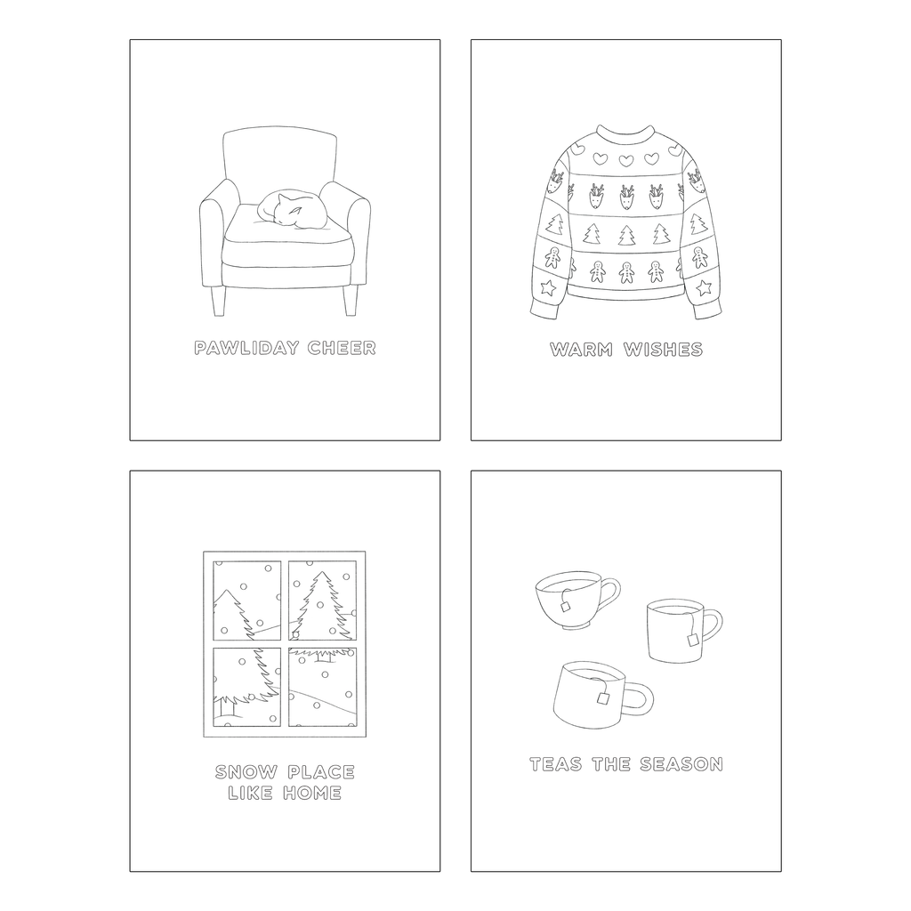 Cozy Christmas — DIY Coloring/Watercolor Greeting Cards
