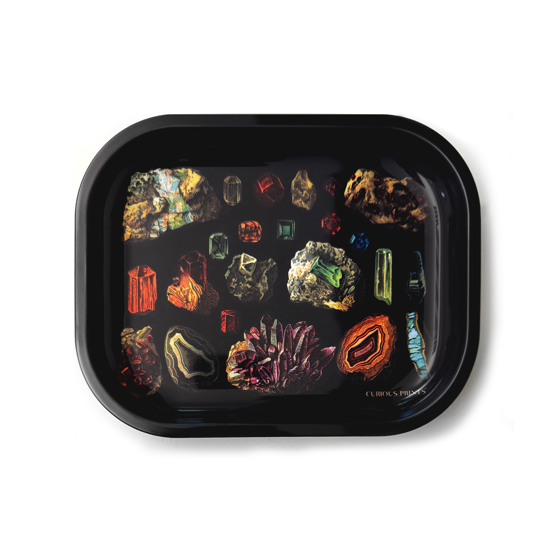 Small Metal Dark Gemstones Crystals Catchall Tray / Geology