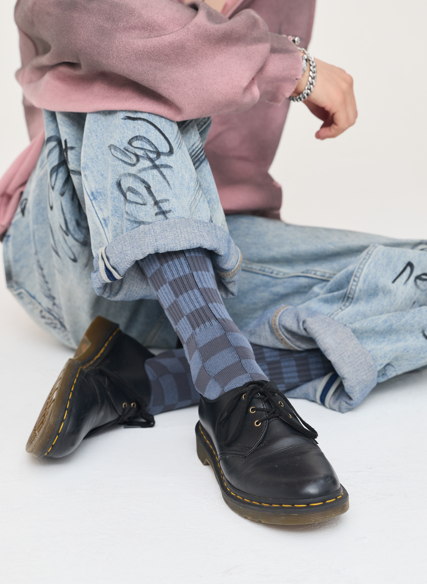 Tonal Checkerboard Crew Socks: Rust