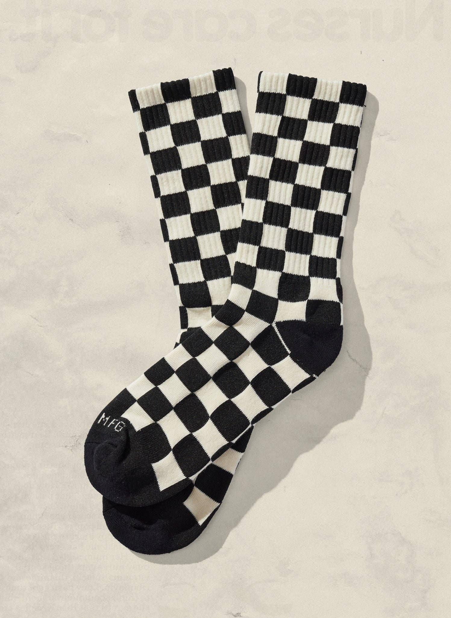 Checkerboard Crew Socks: Slate & Cream