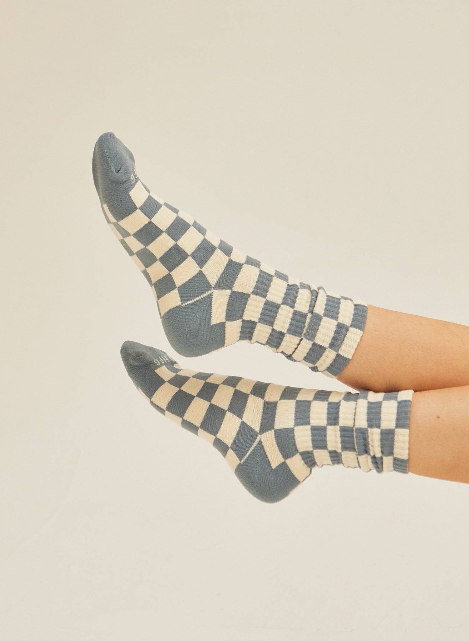 Checkerboard Crew Socks: Slate & Cream
