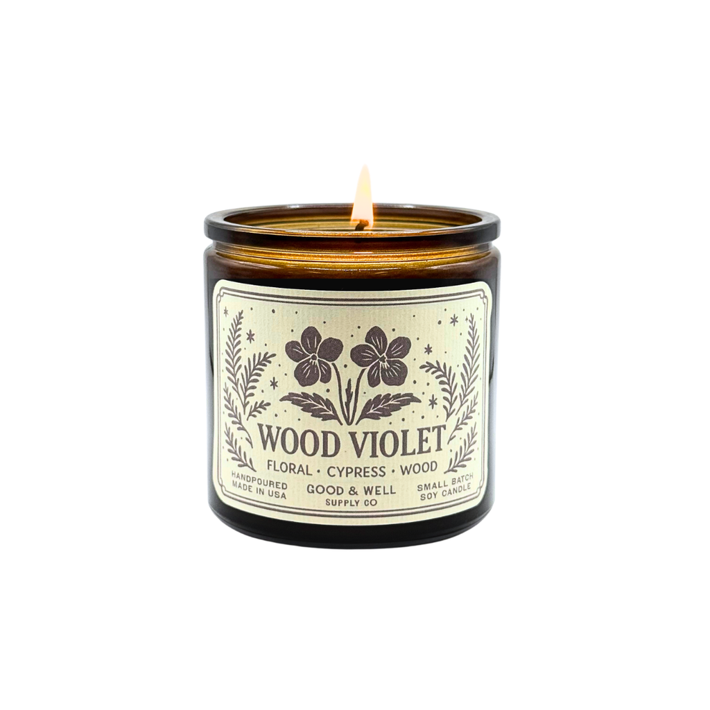 Wood Violet 9oz Soy Candle / Folk & Flame Spring