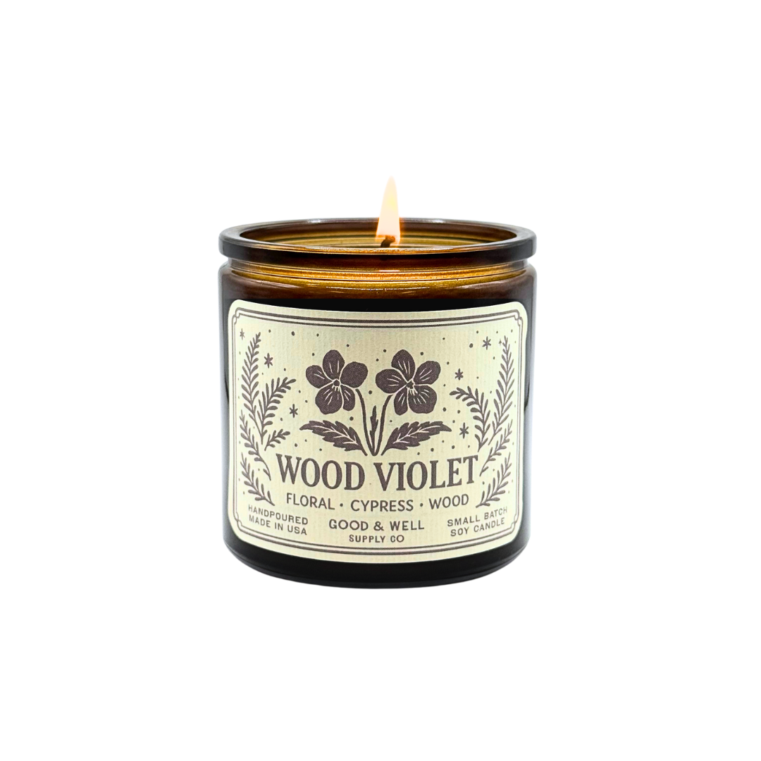 Wood Violet 9oz Soy Candle / Folk & Flame Spring