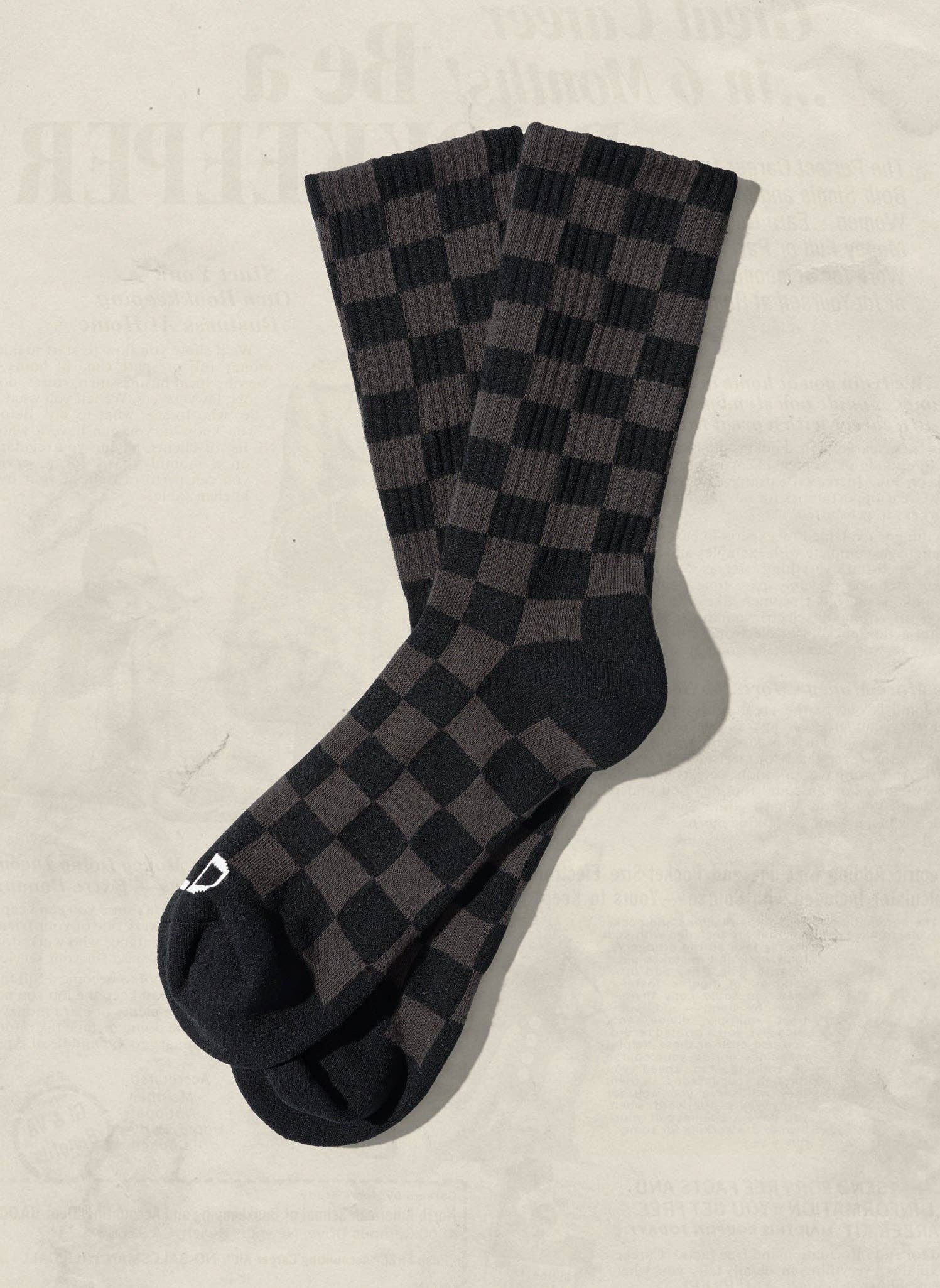 Tonal Checkerboard Crew Socks: Black
