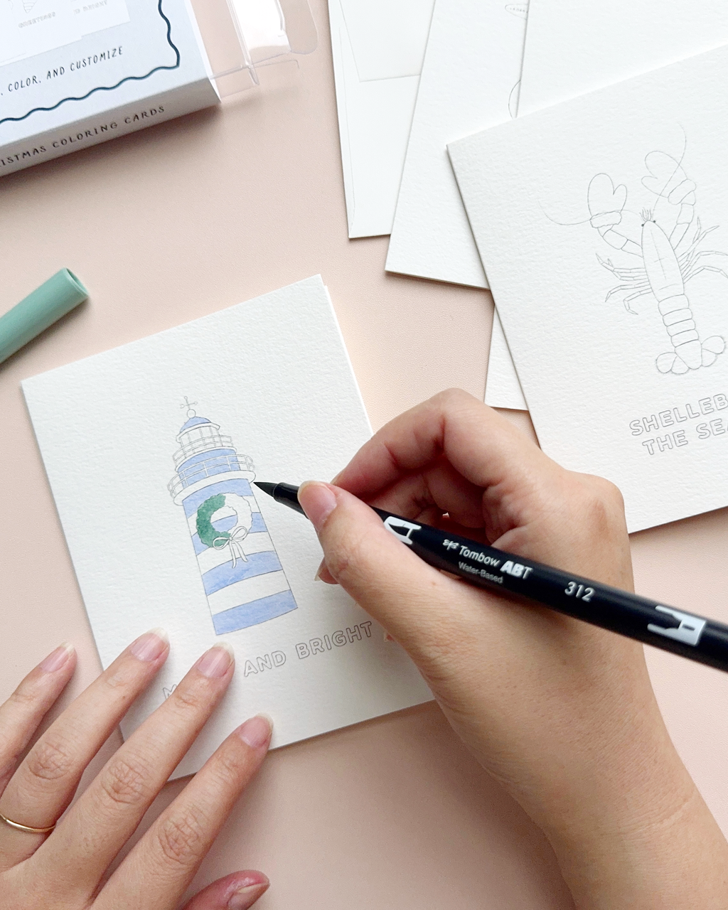 Coastal Christmas — DIY Coloring/Watercolor Greeting Cards