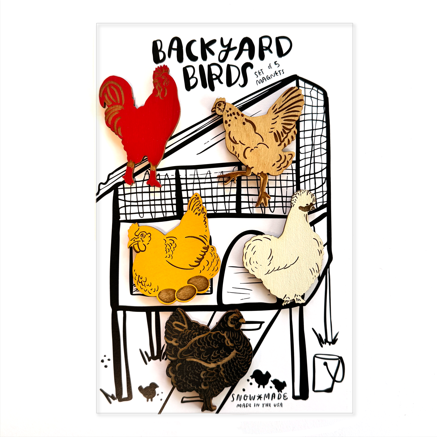 Backyard Birds - Chicken  - Set of 5 Magnets: Various