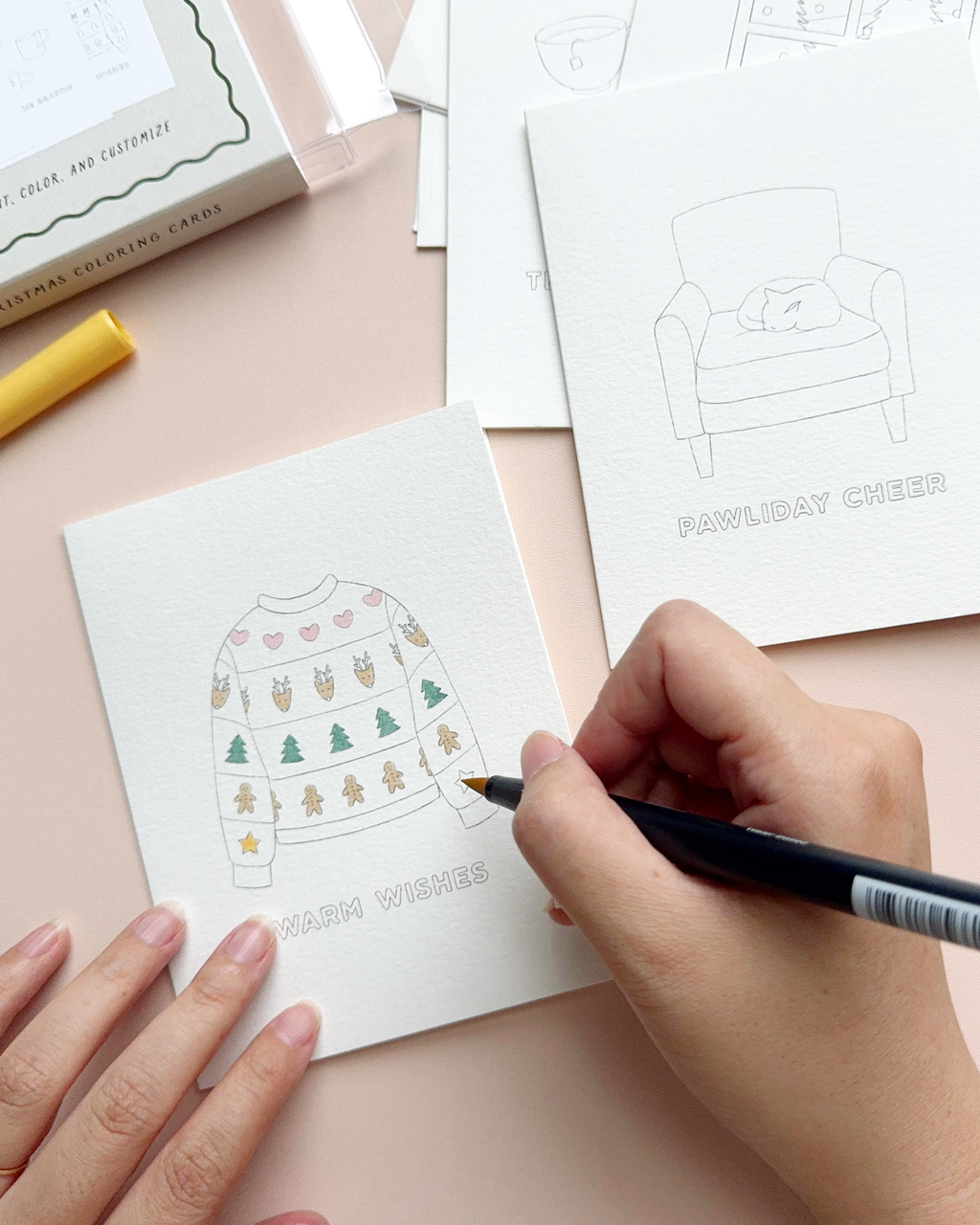 Cozy Christmas — DIY Coloring/Watercolor Greeting Cards