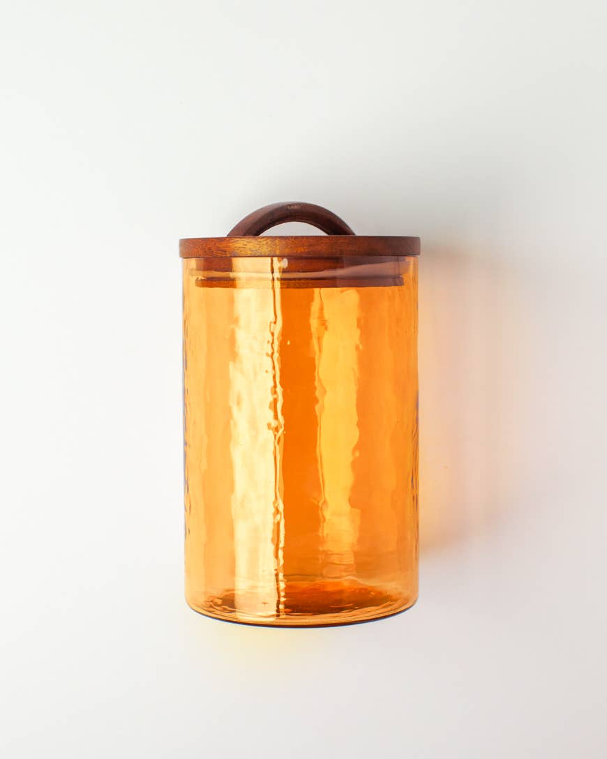 Handblown Hammered Glass Canisters: Blue / Small