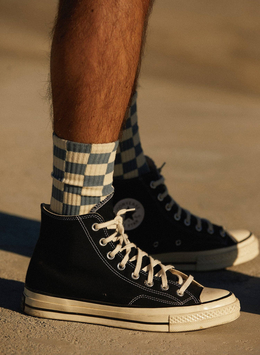 Checkerboard Crew Socks: Slate & Cream