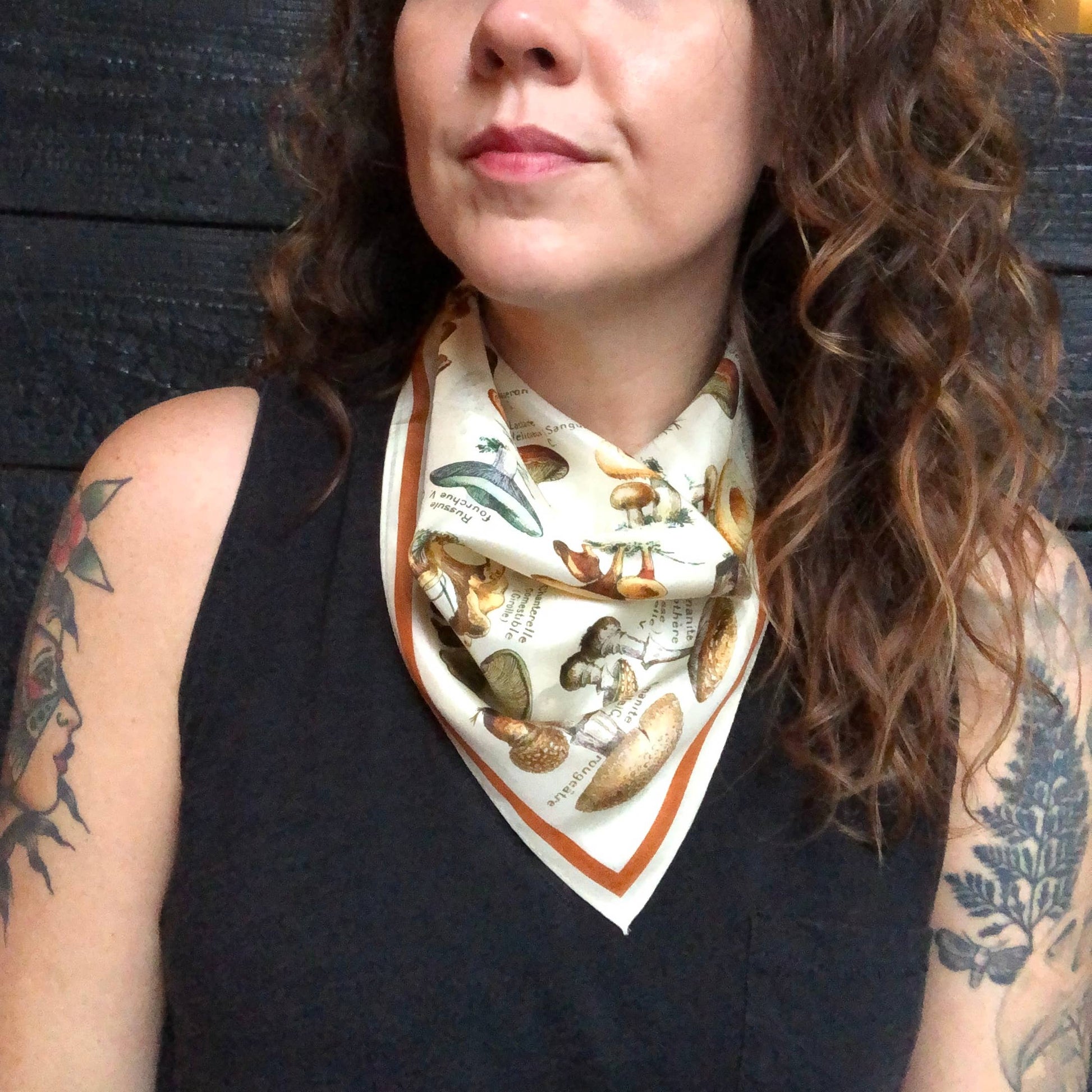 100% Silk Scarf Vintage Mushroom Bandana Tapestry: 17" x 17"