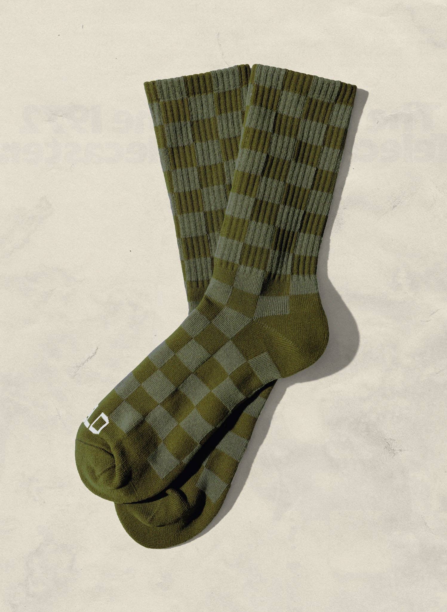 Tonal Checkerboard Crew Socks: Slate Blue