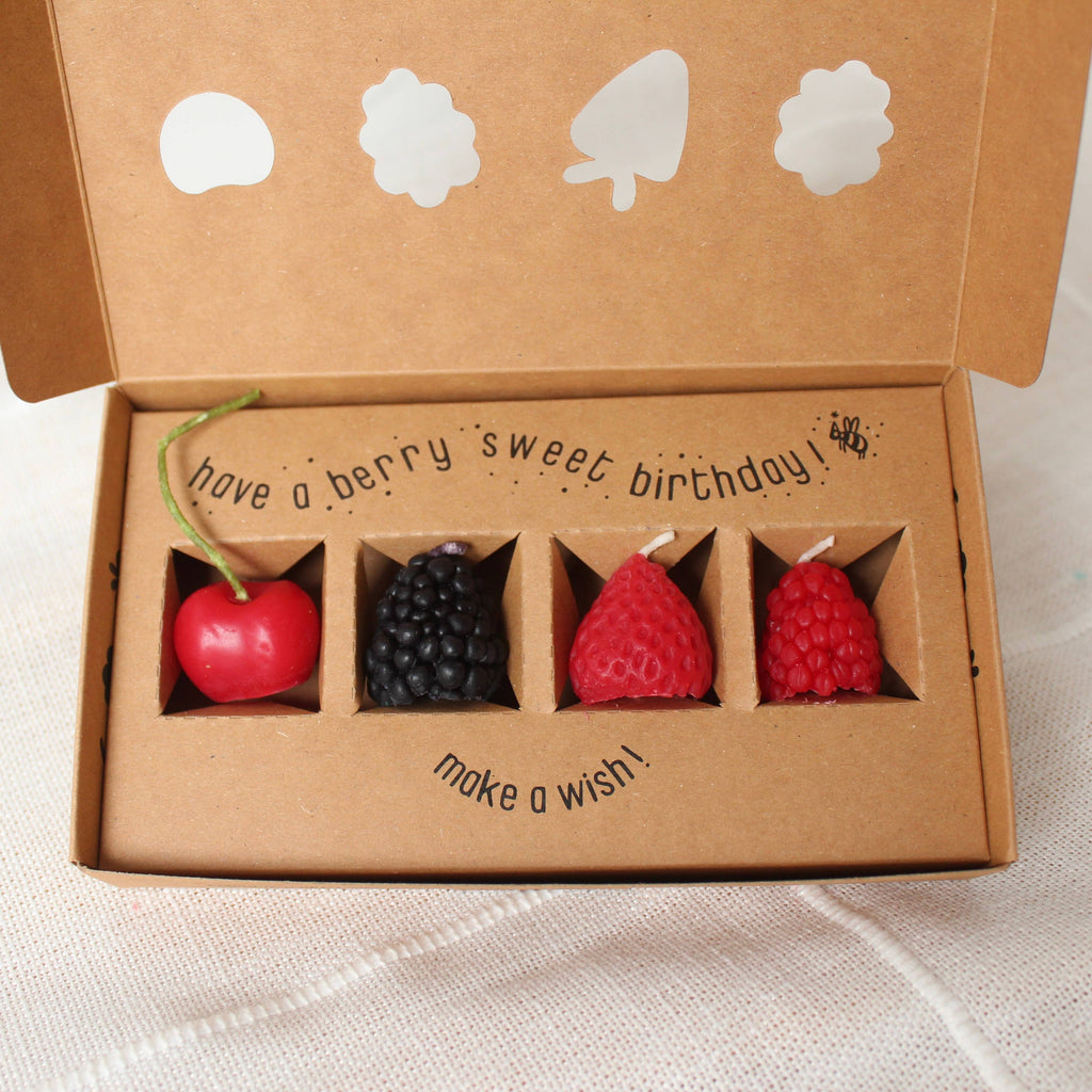 Mixed Berry Beeswax Birthday Candles - 4 count