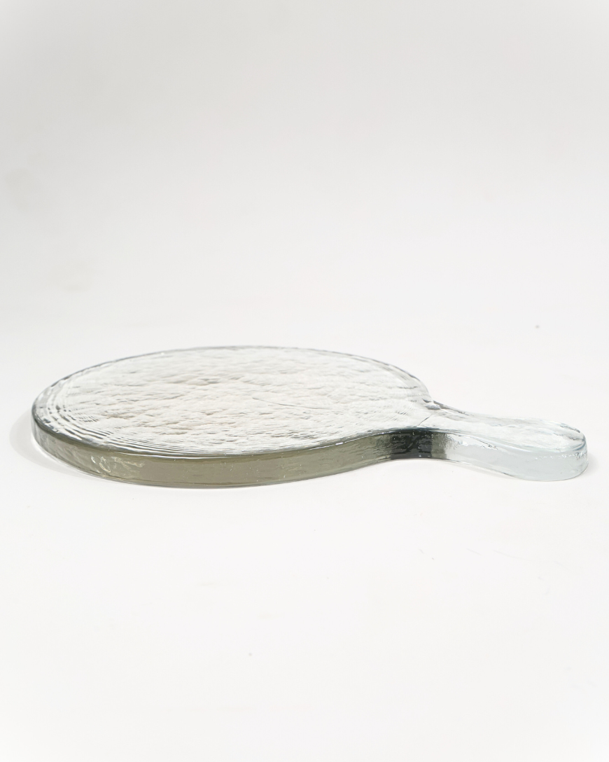 Hammered Glass Round Serving Board: Smoke