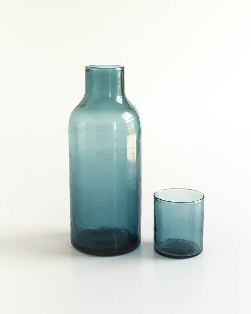 Handblown Hammered Glass Carafe: Clear