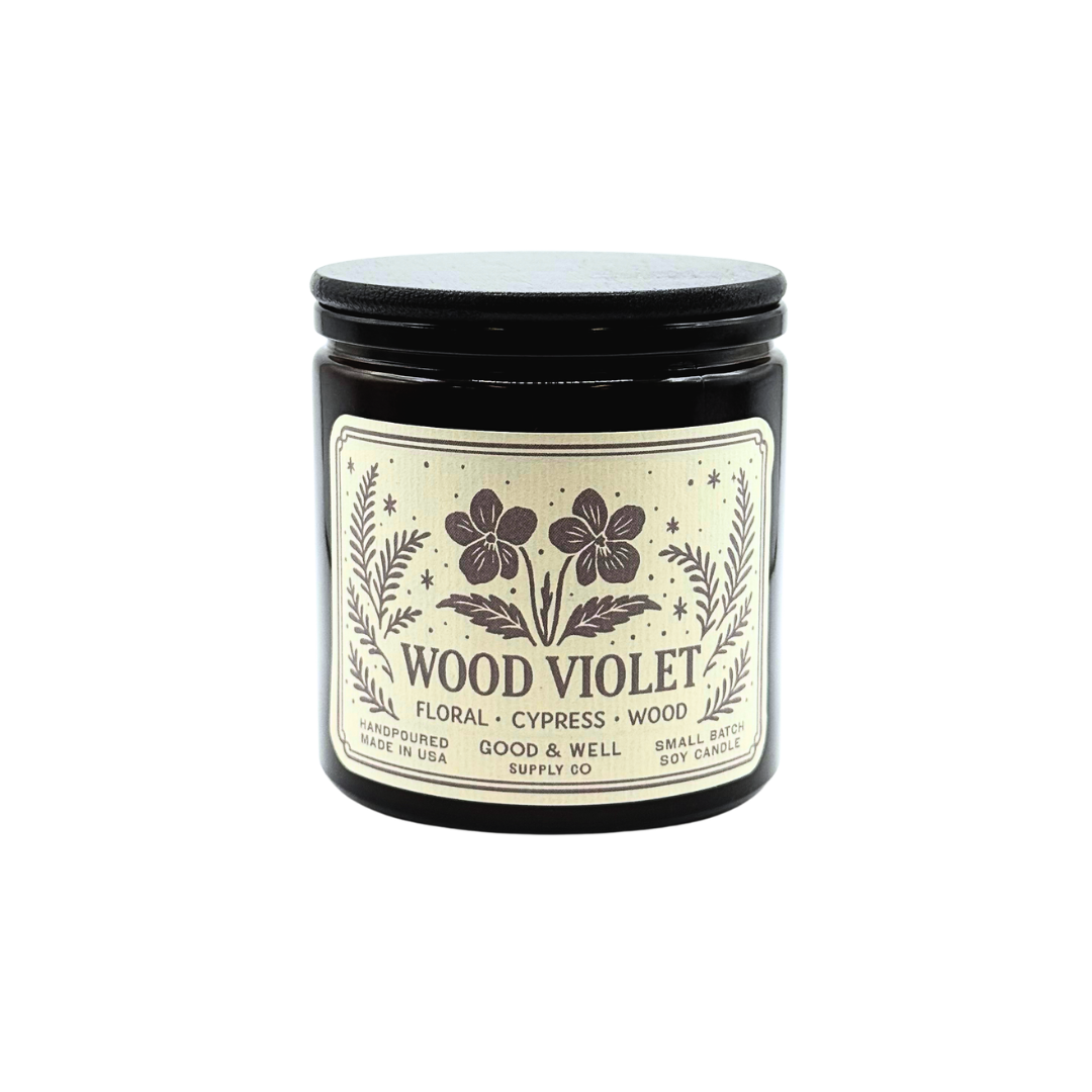 Wood Violet 9oz Soy Candle / Folk & Flame Spring