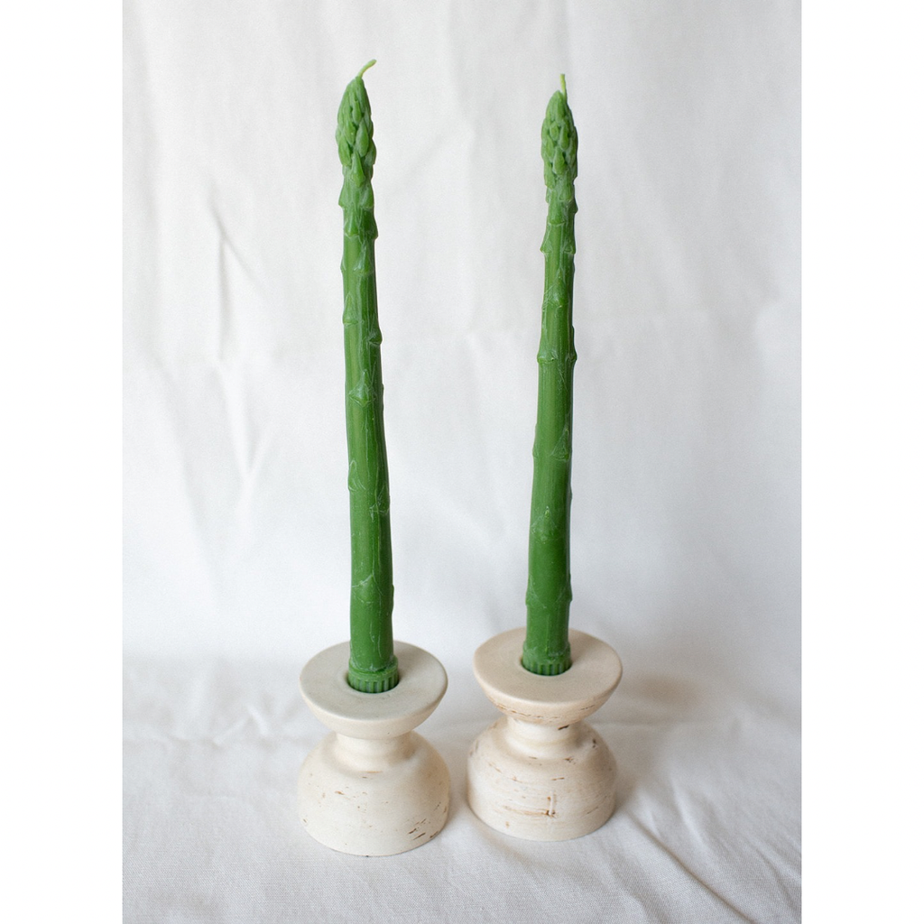 Asparagus Beeswax Candle Taper Pair