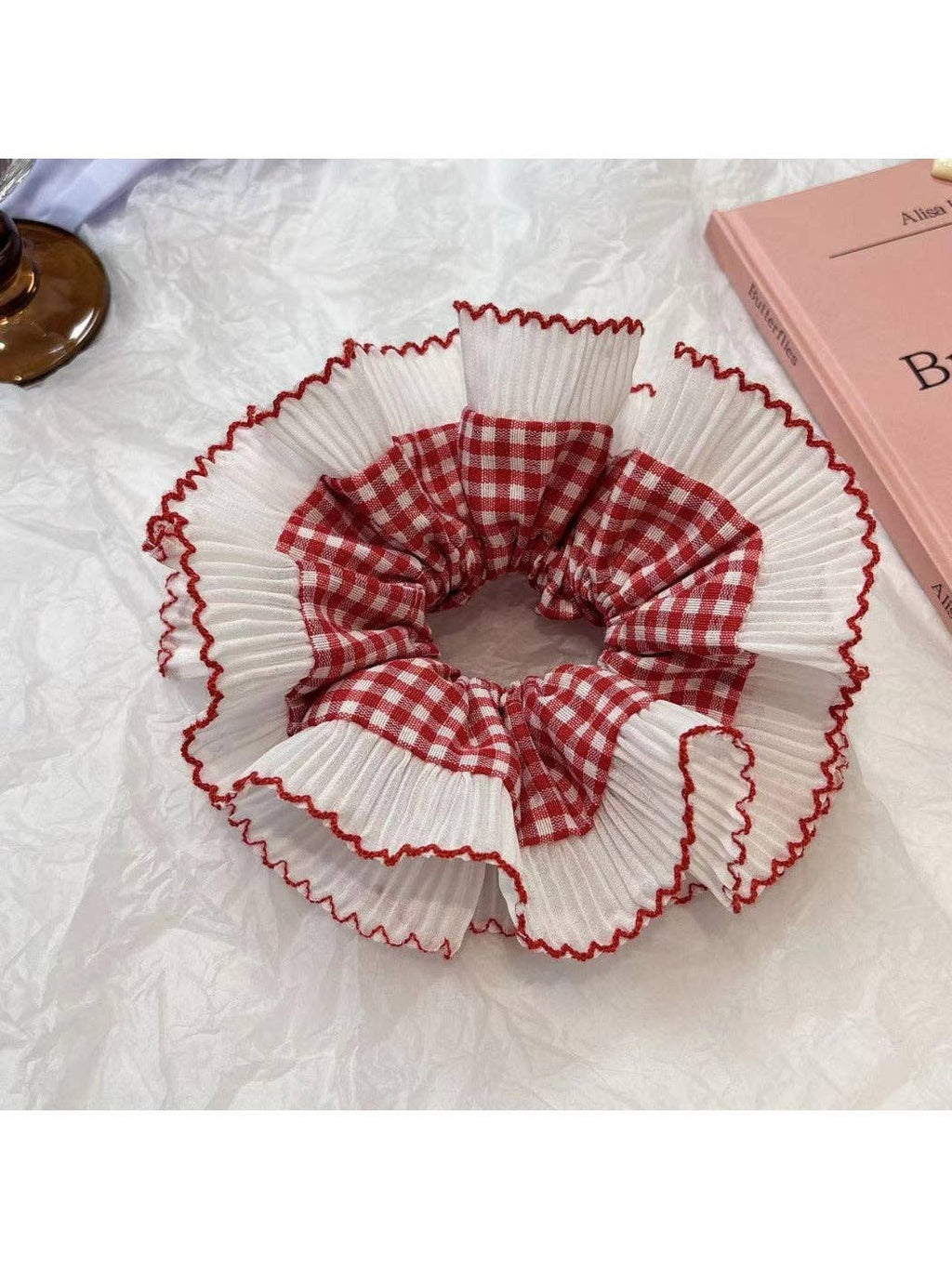 Gifty - Ruffled Lace Scrunchie: 1007#Red